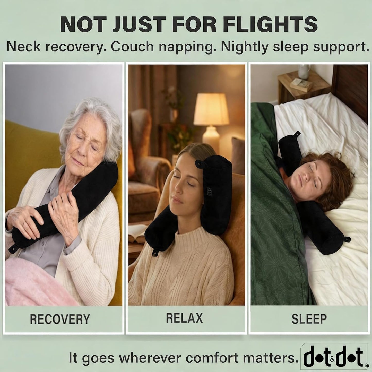 Dot&Dot Twist Memory Foam Travel Pillow for Airplanes - Travel Neck Pillow for Sleeping - Airplane Pillow for Neck Support, Chin, Lumbar and Leg - Adjustable, Bendable Neck Roll Pillow (Onyx)