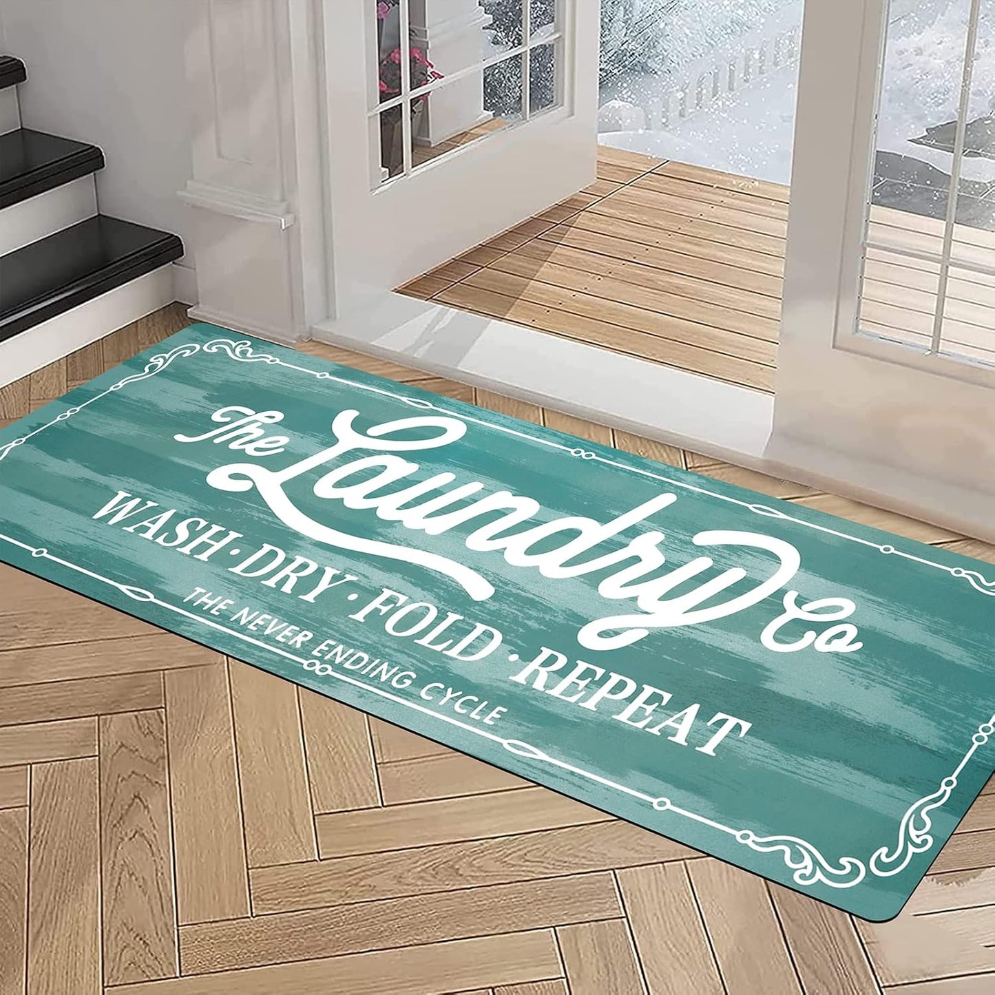 Pauwer Laundry Room Rug Runner 20"x48" Waterproof Rubber Laundry Mat Non Slip Kitchen Mats for Floor Washable Floor Mat Runner Rug for Farmhouse Mudroom Washroom Bathroom Decor