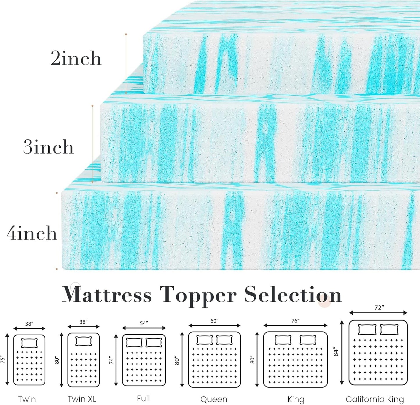 DUMOS Mattress Toppers Memory Foam Twin Size, 3 Inch Thick Bed Topper Pad Cooling Gel Infused Soft Comfy Padding Breathable for Sleeper Sofa Couch RV Camper, CertiPUR-US Certified, Blue