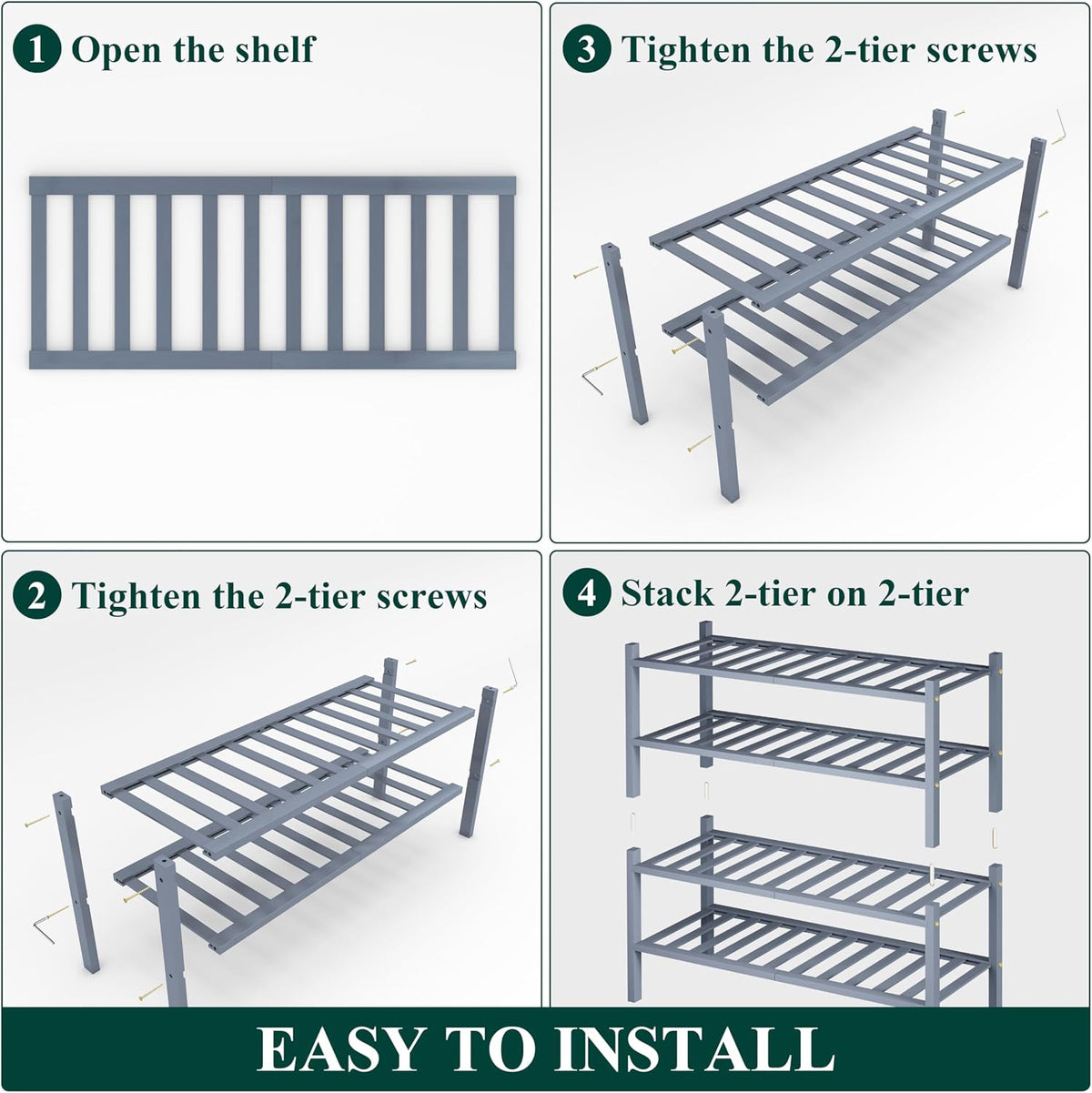 Smiry Bamboo Shoe Rack, 14 Vertical Slats, 4 Tier - 26.8" Wide, Grey