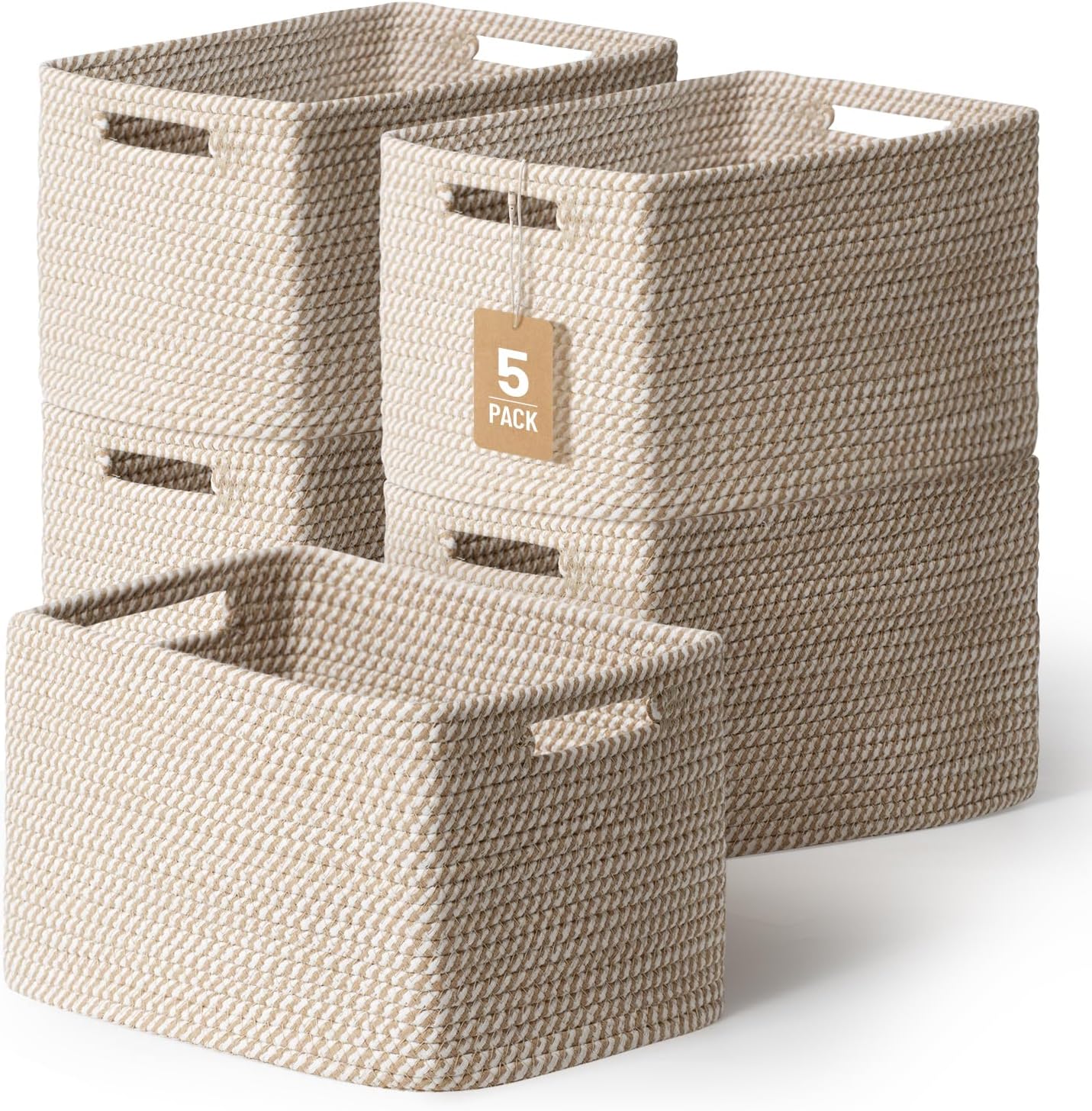 5 Pack Woven Storage Baskets, Decorative Storage Bins for Organizing