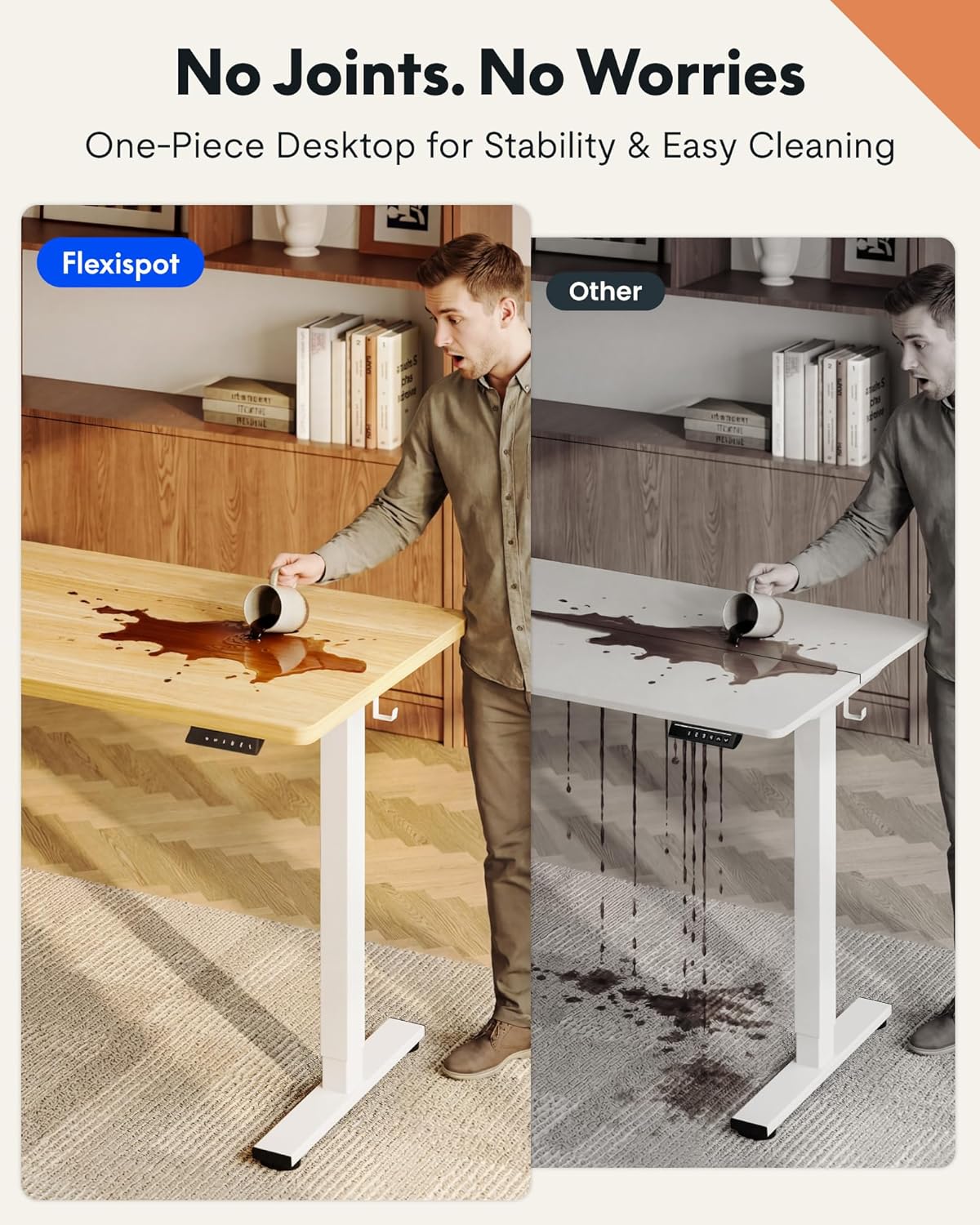 FLEXISPOT EN1 One-Piece Standing Desk, Electric Adjustable with 4 Memory Presets, 176 LBS Capacity, Stable & Quiet, Seamless Desktop for Home Office & Dual Monitors, 48"x24" Maple(White Frame)