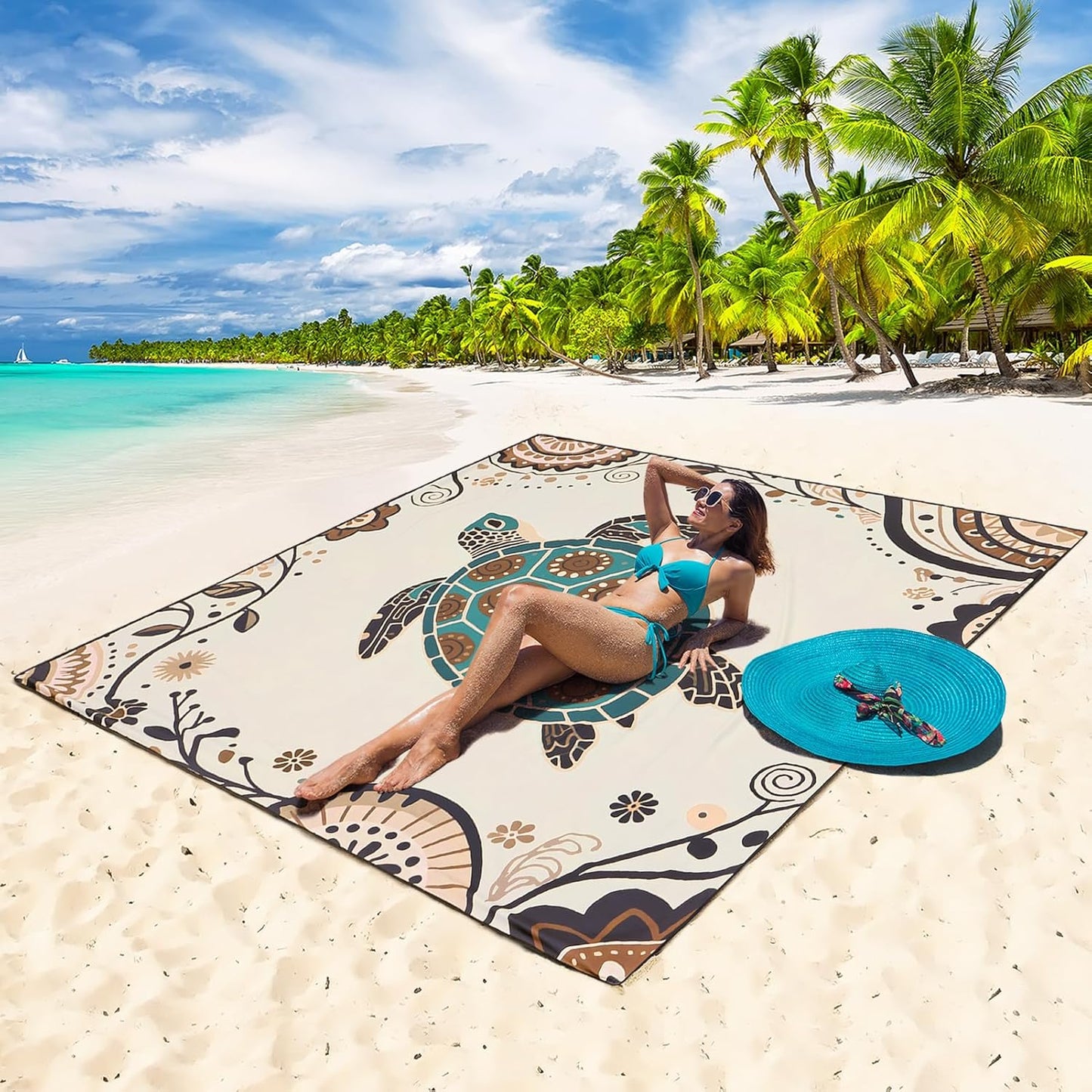WIWIGO Beach Blanket Waterproof Sandproof Beach Mat 79" X 83"/10'x9'for 2-8 Adults Quick Drying Outdoor Picnic Mat Beach Accessories for Travel, Camping, Hiking