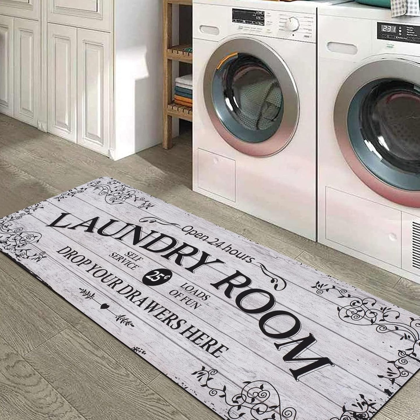 Lahome Remi Farmhouse Laundry Room Rug Runner 20"x59" Laundry Rugs and Mats for Laundry Room Non Slip Washable Floor Carpet Runner Rug for Washroom Mudroom Kitchen Bathroom Hallway Decor, Grey
