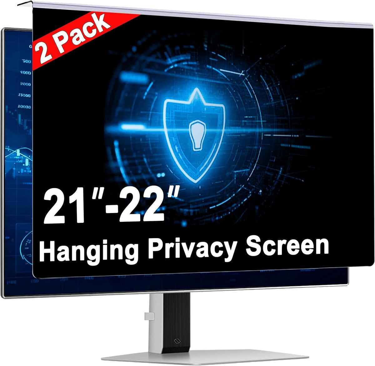 2 Pack 22 Inch Privacy Screen for Monitor, Hanging Anti Spy Screen Filter for 21 to 22 Inch 16:9 Widescreen Monitor, Removable Blue Light Reduction Protector for Office
