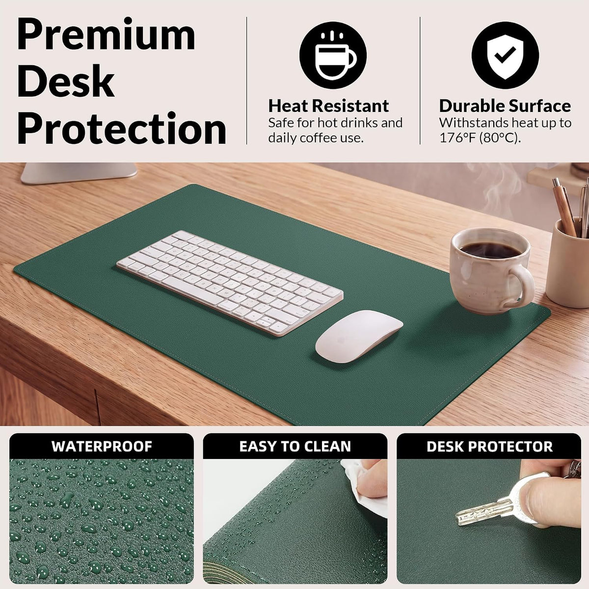 AFIING Cork Desk Mat, Dark Green, 35.4" x 17",Desk pad Protector