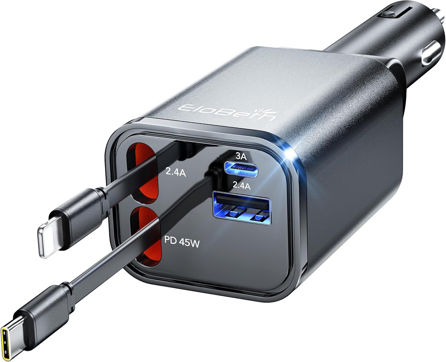 Retractable Car Charger,Car Phone Charger USB C Fast Charge,Cigarette Lighter USB Charger Car Accessories for Women,Road Trip Essentials Gift for Men,Car Charger for iPhone 17/16/15,Galaxy S26,Pixel
