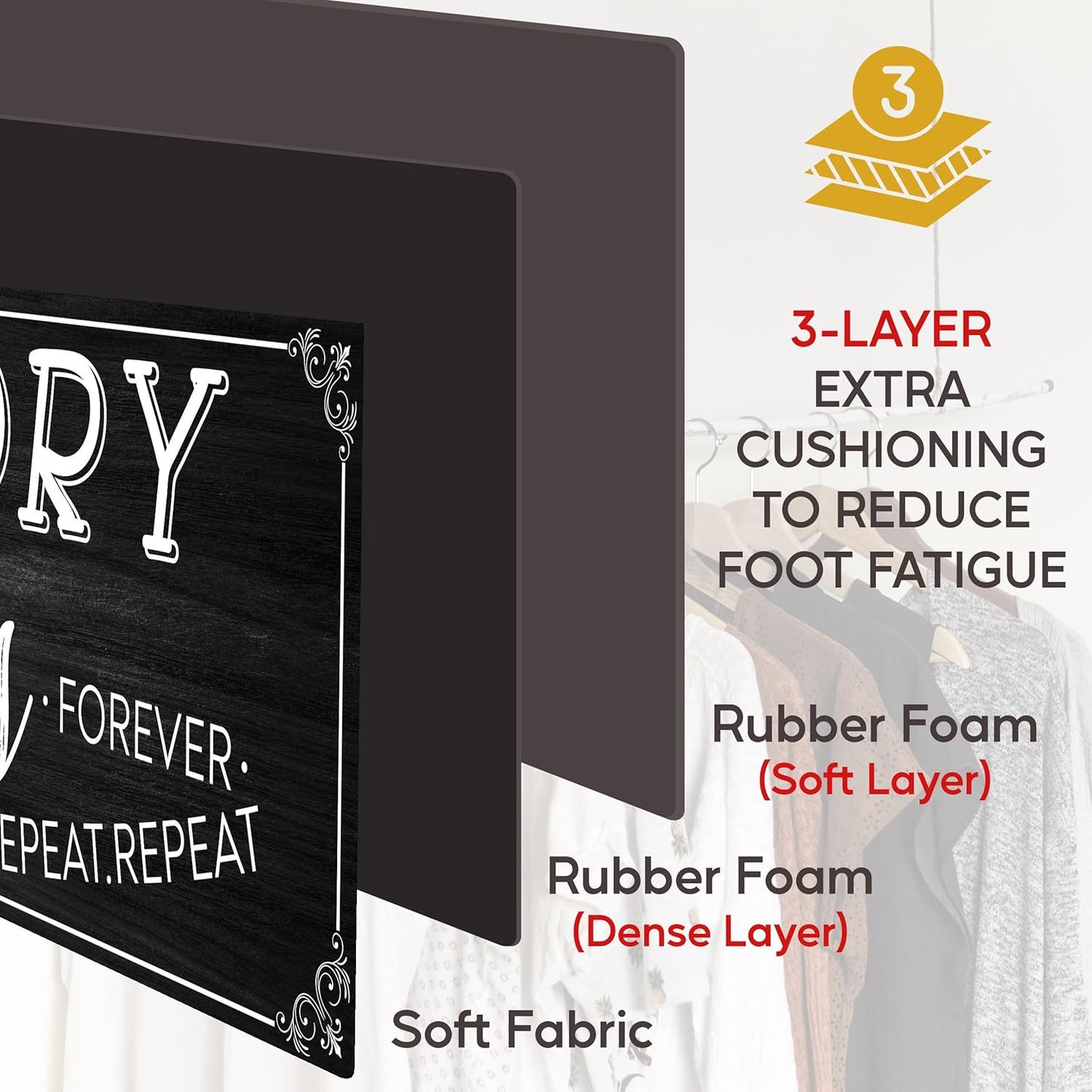 Tapeera Farmhouse Laundry Mat - 20" x 59" Non-Slip Rubber Backed Rug for Bathroom & Laundry Room Decor (Black)