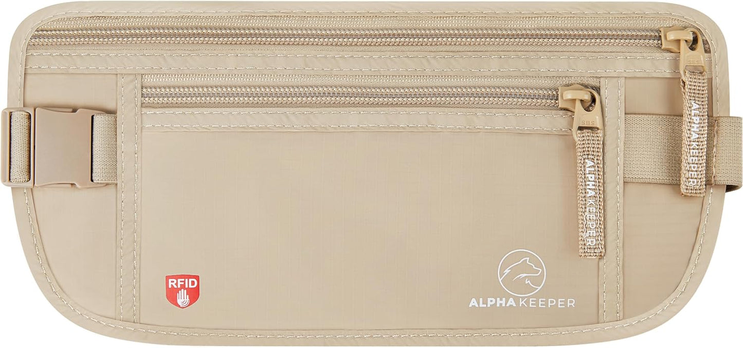 Alpha Keeper Money Belt for Travel Hidden RFID Blocking Passport Holder