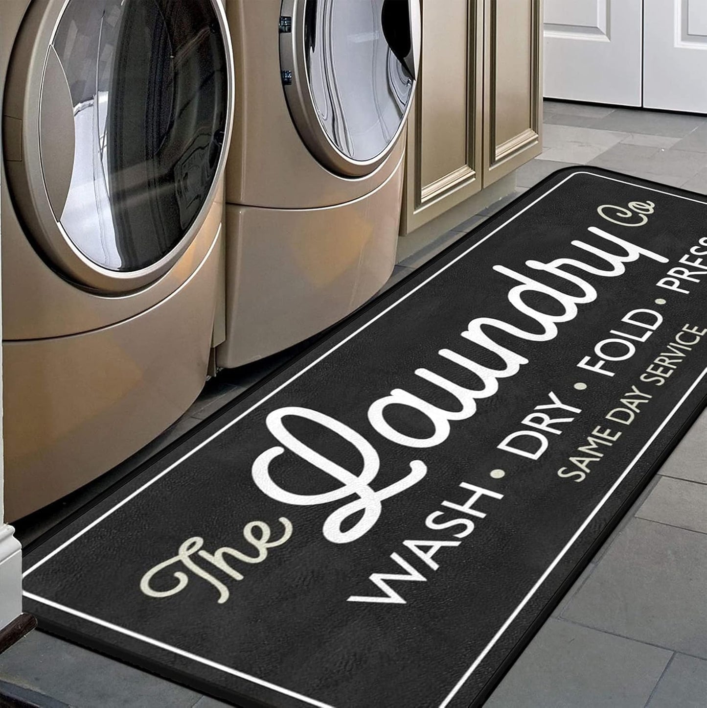 Laundry Room Long Mat Area Rug Non-Slip Floor Mat Waterproof Farmhouse Carpet for Kitchen 40" x 20"(Black-3)