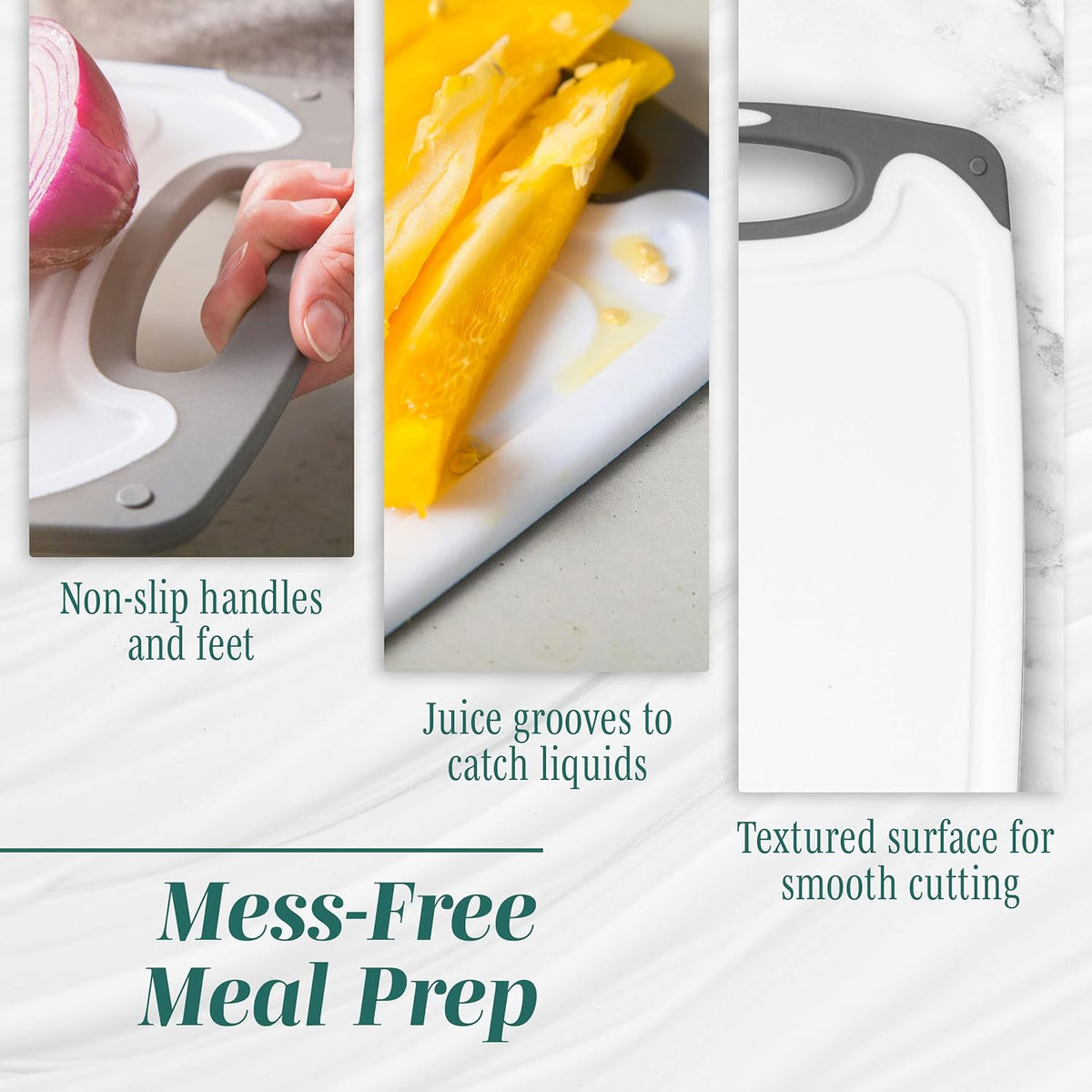 Cutting Boards for Kitchen - BPA-Free Chopping Board - Different Sizes & Non Slip Handles - Reversible, Large Cutting Board Set - Unique Gifts for Cooks Who Have Everything - 3-Pack Black