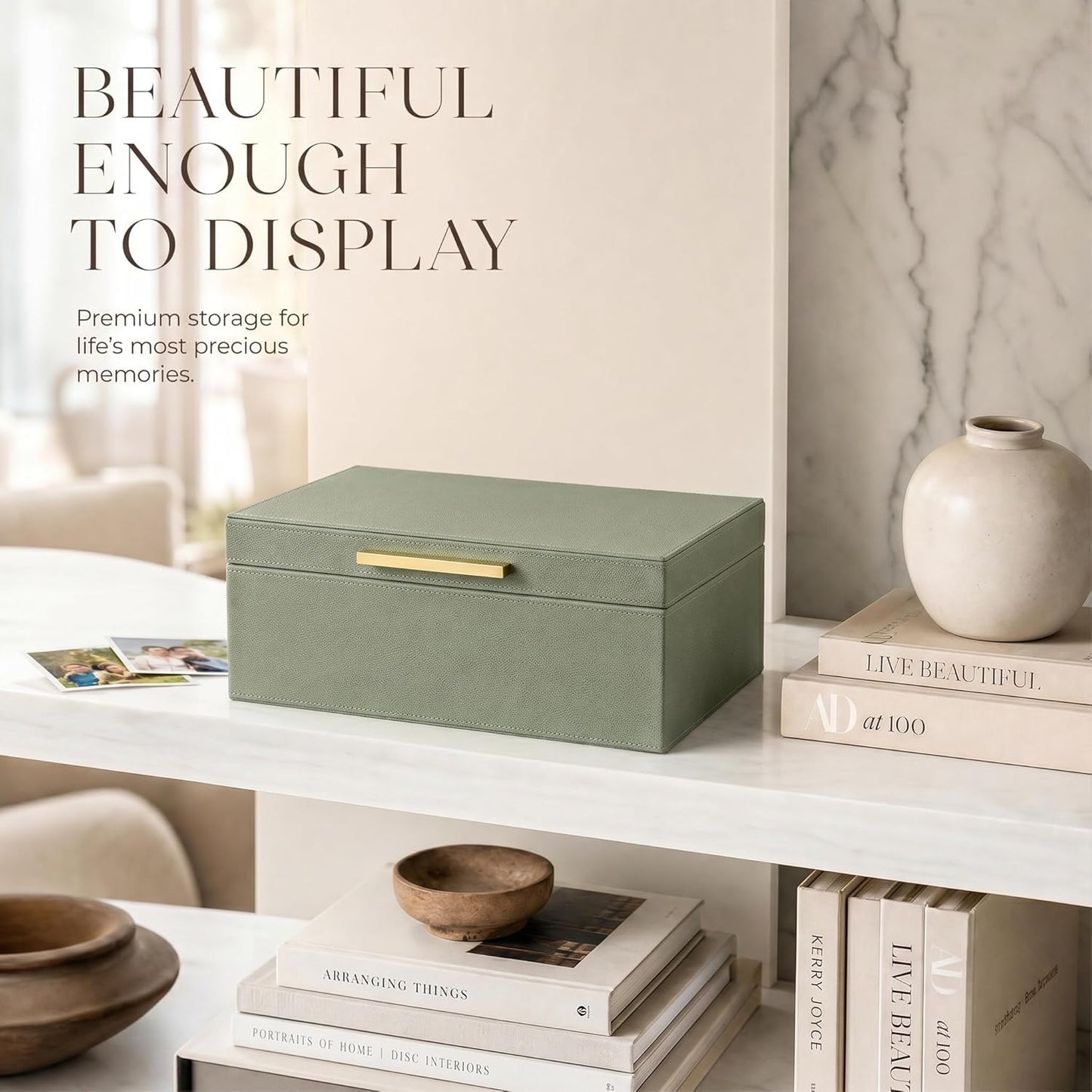 ZICOTO Decorative Photo Storage Box - Sturdy PU Leather Photo Organizer with Dividers is Perfect to Store Up to 1200 Pictures and 4x6 Photos - Portable Scrapbook Storage Containers with Lid