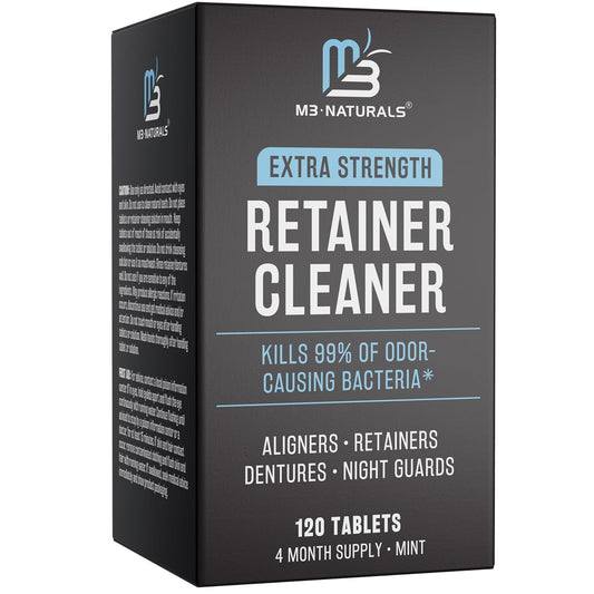 Retainer Cleanser Tablets Invisalign Cleaner, Removes Odors Discoloration Stains and Plaque 4 Month Supply Denture Cleansers Retainers Mouth Guards Denture Bath Mint by M3