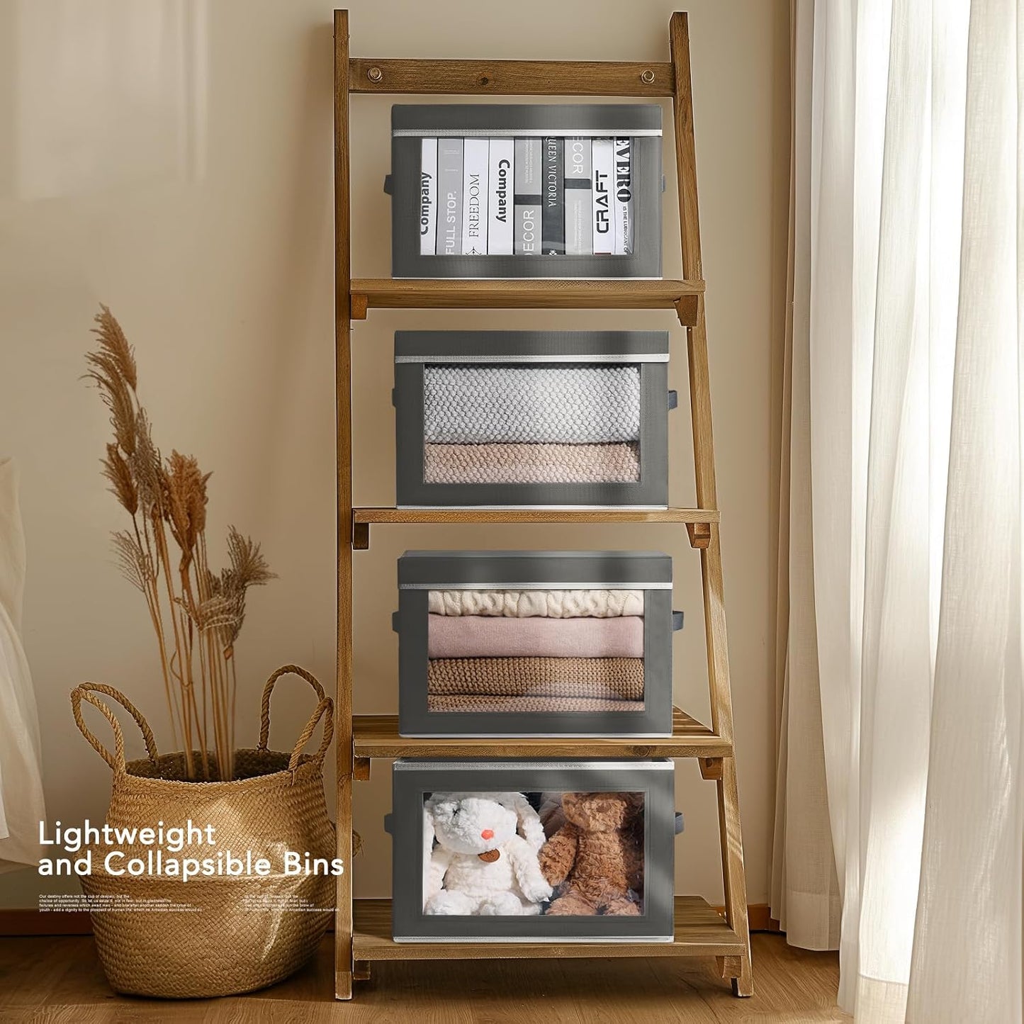 Homsorout Storage Boxes with Lids - 3 Pack Fabric Clear Window Storage Bins, Collapsible Storage Bins with Lids, Linen Closet Organizer for Clothes, Towel, Blanket, Dark Grey