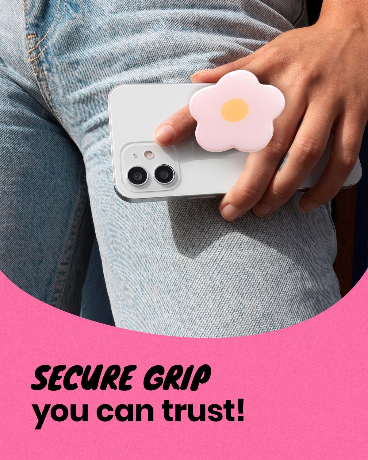 OnTheGrip Cute Solid Color Daisy Flower Design Collapsible Mobile Phone Grip Stand Holder for Smartphone Tablet Cell Phone Accessory (Pink)