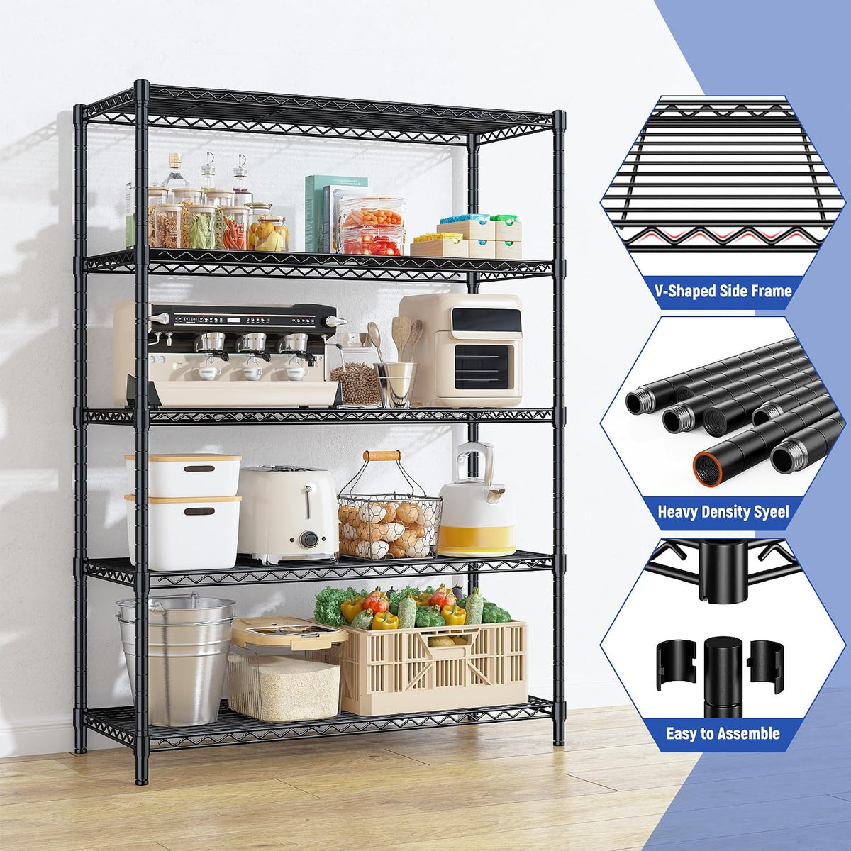 Romorgniz 5-Tier Adjustable Storage Shelves, 71"H Shelving Unit,Pantry,2PCS