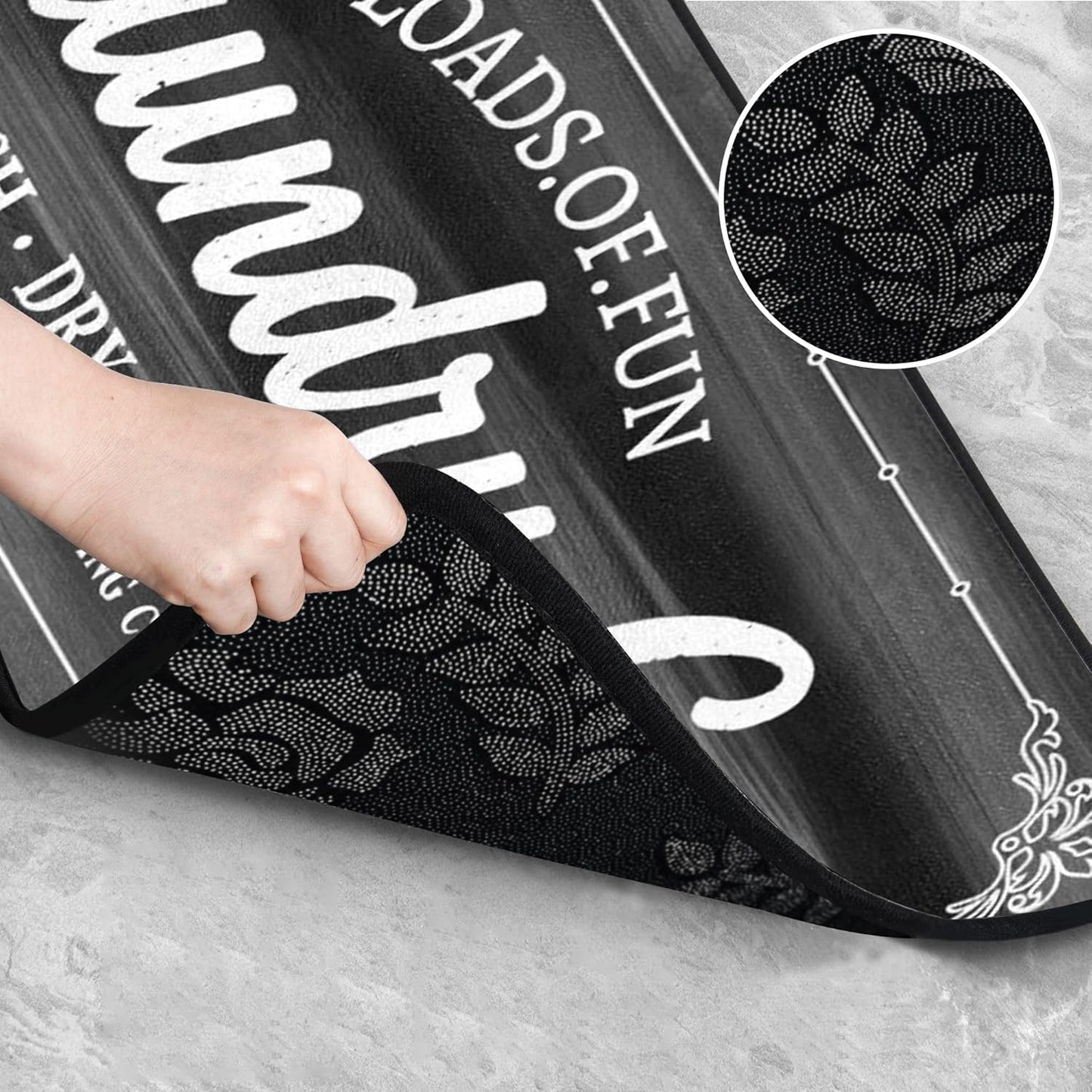 Laundry Room Long Mat Area Rug Non-Slip Floor Mat Waterproof Farmhouse Carpet for Kitchen 40" x 20" (Black/Grey)