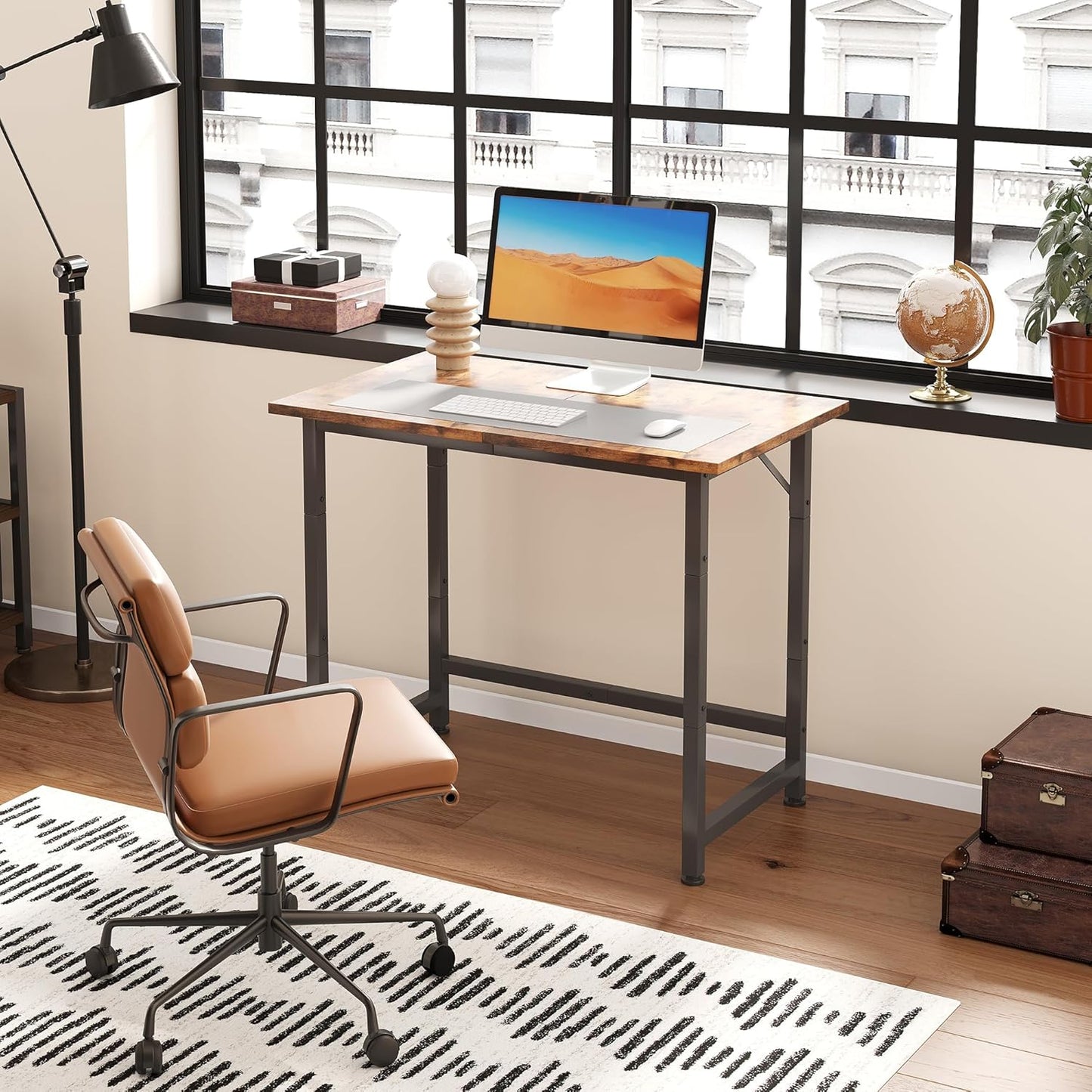 COTUBLR Small Desk, 24 Inch Small Computer Desk for Spaces, Compact Tiny Mini Simple Desk Table for Bedroom Home Office Writing Work Study Kids Student Teacher, Bonus Mousepad, Rustic Brown