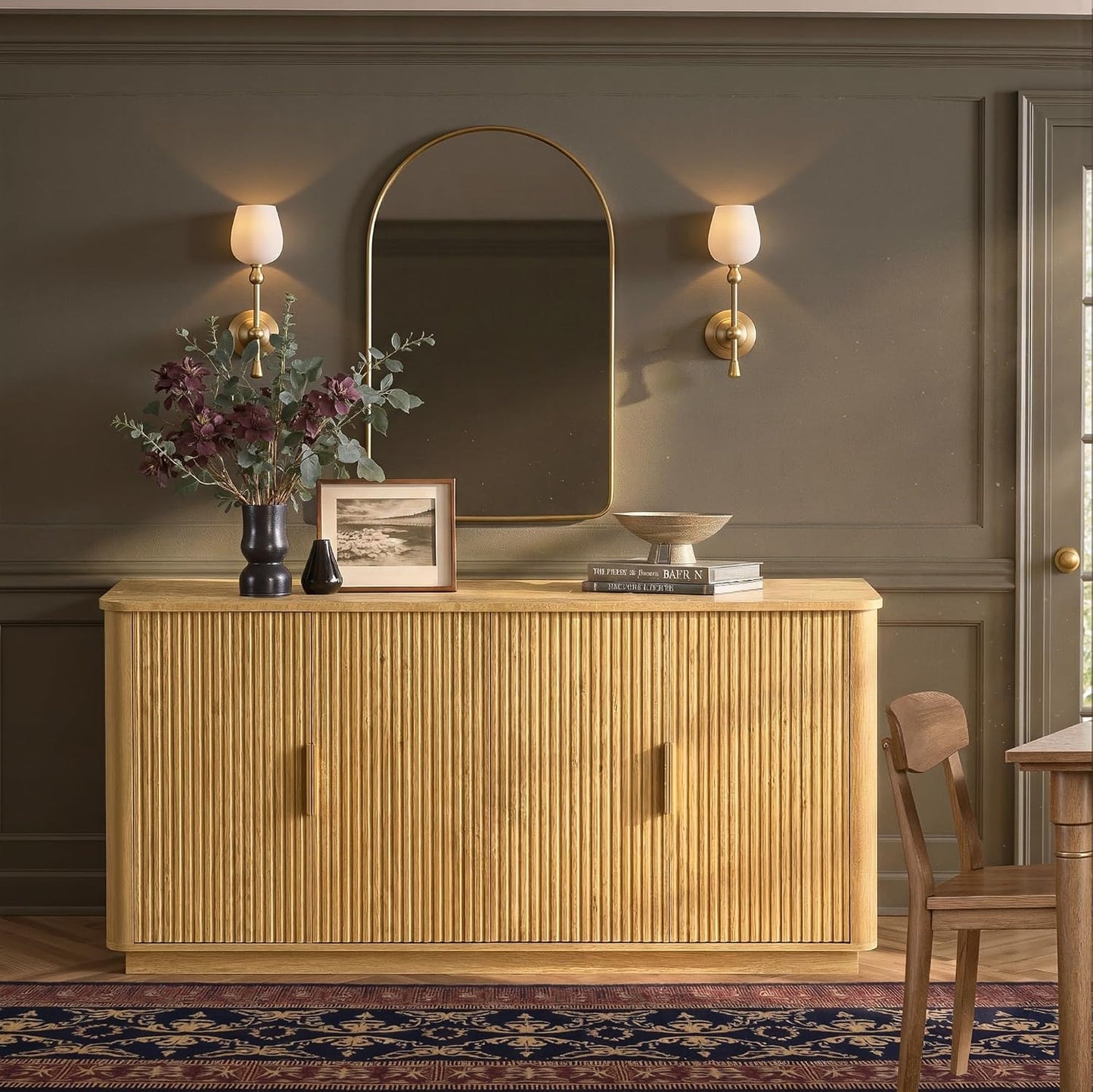 win2win 63" Fluted Sideboard Buffet Cabinet with Storage