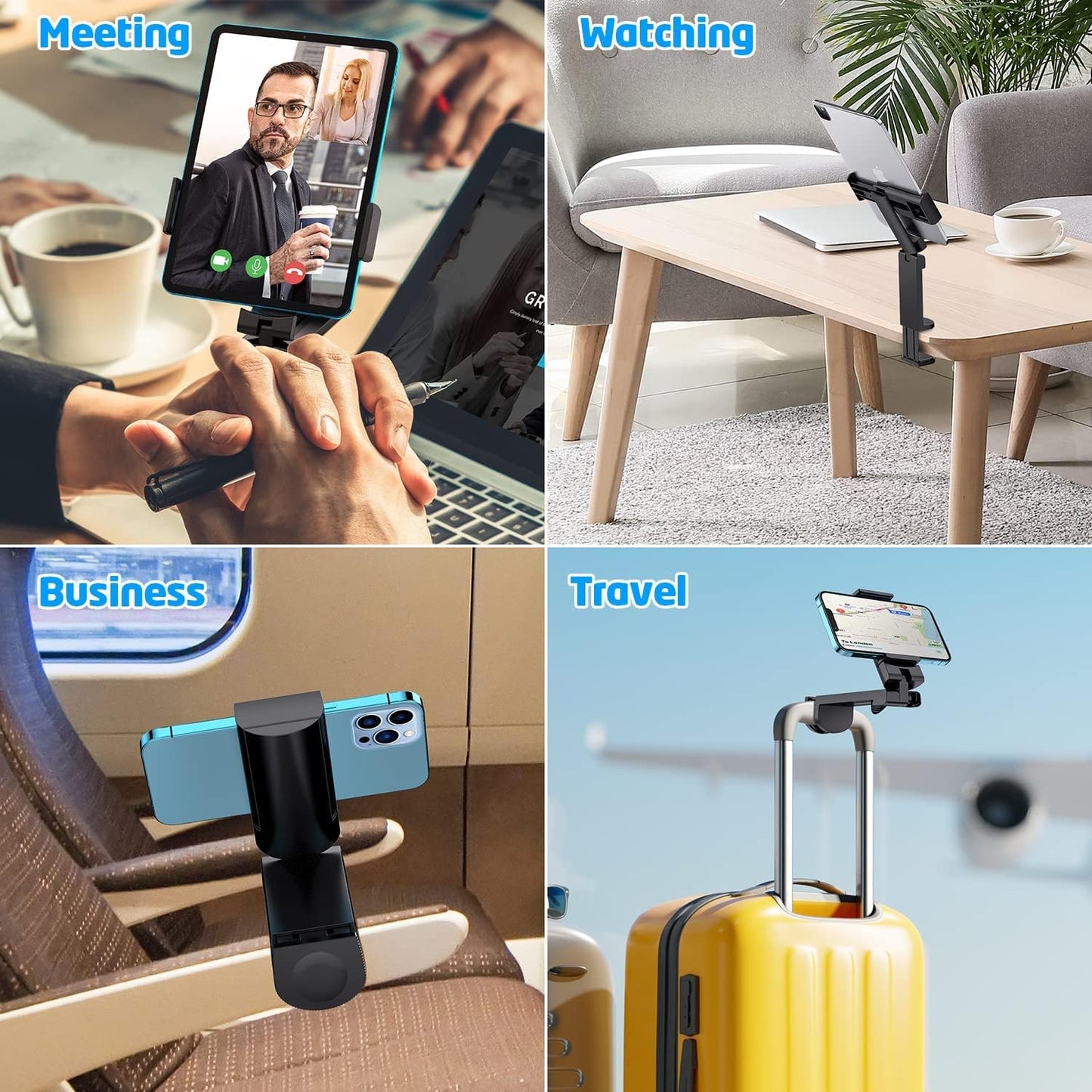 Universal Airplane Tablet Holder, with Multi-Directional Dual 360 Degree Rotation, Pocket Size Tablet Holder for Airplane, (Devices 3.5" to 7.67” Width Max Weight is 1.5 lbs)