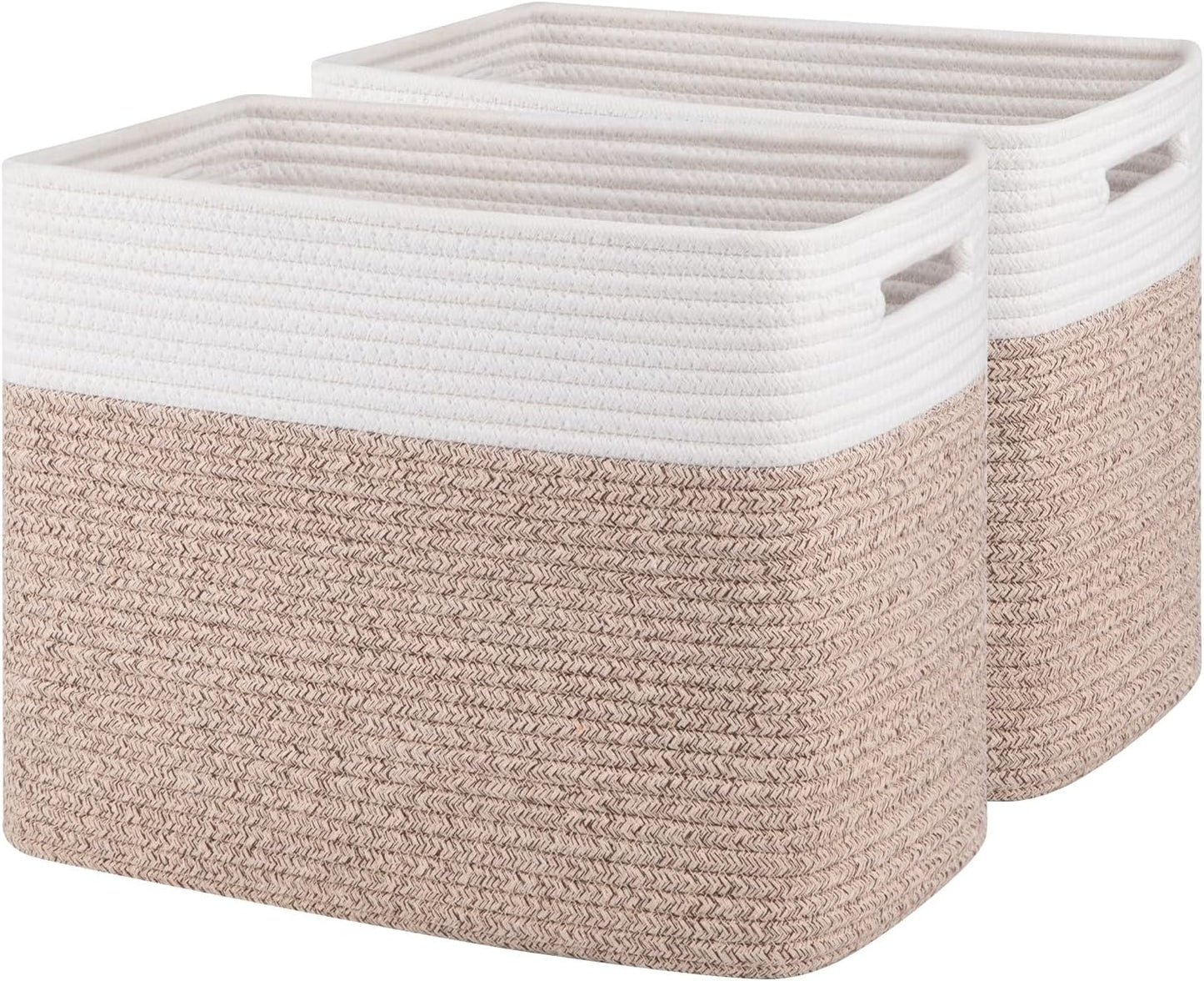 OIAHOMY 2 PACK Tall Storage baskets 30L Blanket Basket Living Room Brown | Large Collapsible Storage Bins Narrow Basket Baskets for Closet Organization Storage Baskets for Shelves Toy Storage Basket