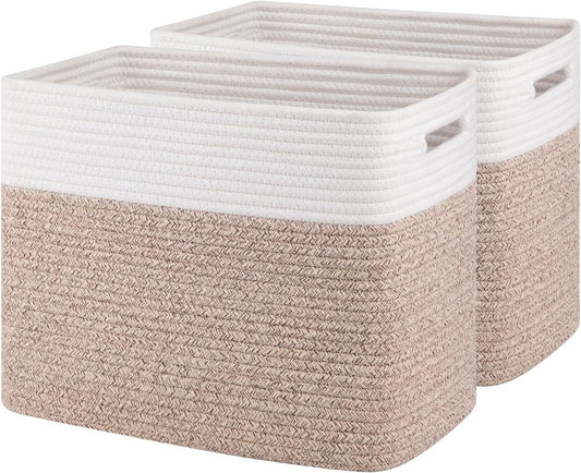OIAHOMY 2 PACK Tall Storage baskets 30L Blanket Basket Living Room Brown | Large Collapsible Storage Bins Narrow Basket Baskets for Closet Organization Storage Baskets for Shelves Toy Storage Basket