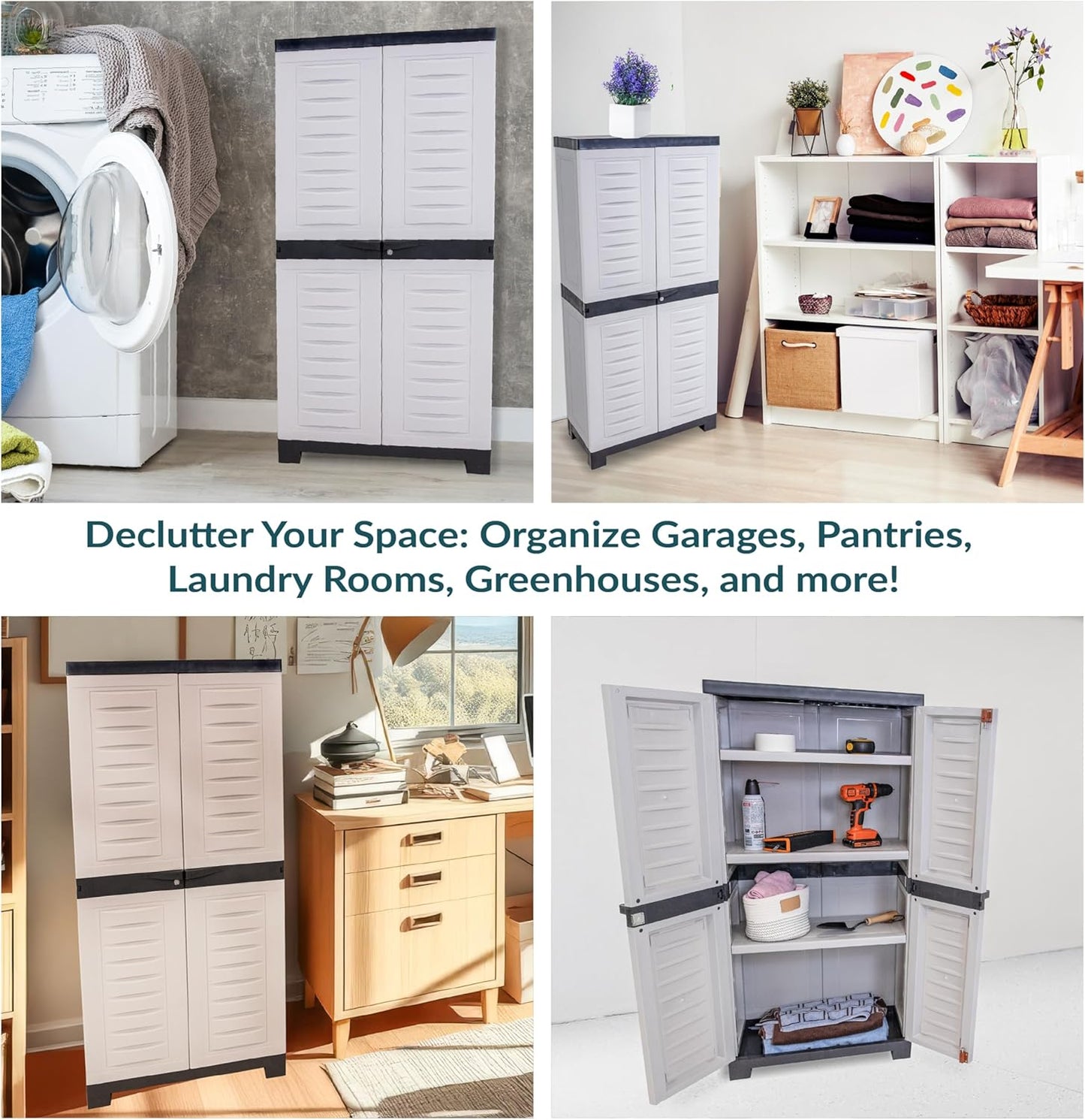 Sunnydaze 48" Garage Storage Cabinet with Locking Doors & Shelves, Gray | Heavy Duty Storage Cabinet with Plexiglass Doors Resists Rust & Peeling, Easy-Clean Utility Cabinet for Garage, Shed, Office