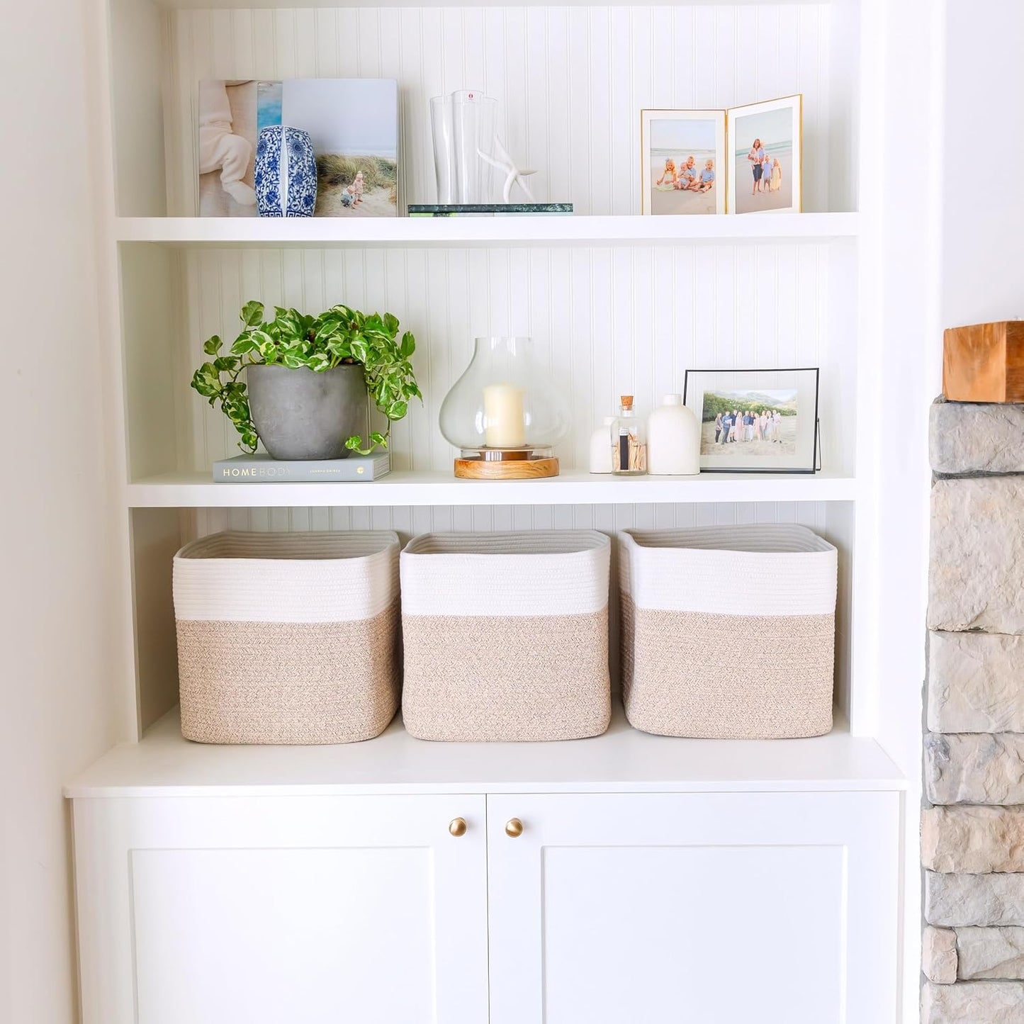 NaturalCozy 13x15x13 Kallax Storage Cubes Bins, 3 Pack | Cotton Rope Cube Storage Bin Woven Baskets for Organizing | Kallax Insert Storage Baskets for Shelves Organizer, Kids Toy, Closet Baby Nursery
