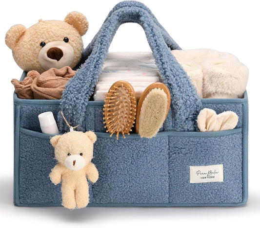 PeraBella Baby Diaper Caddy Organizer with Handle, Boy & Girl Shower Gift Basket, Portable Diaper Storage Basket Bin for Wipes, Newborn Baby Essentials Registry Search Must Haves, Car Caddy Organizer