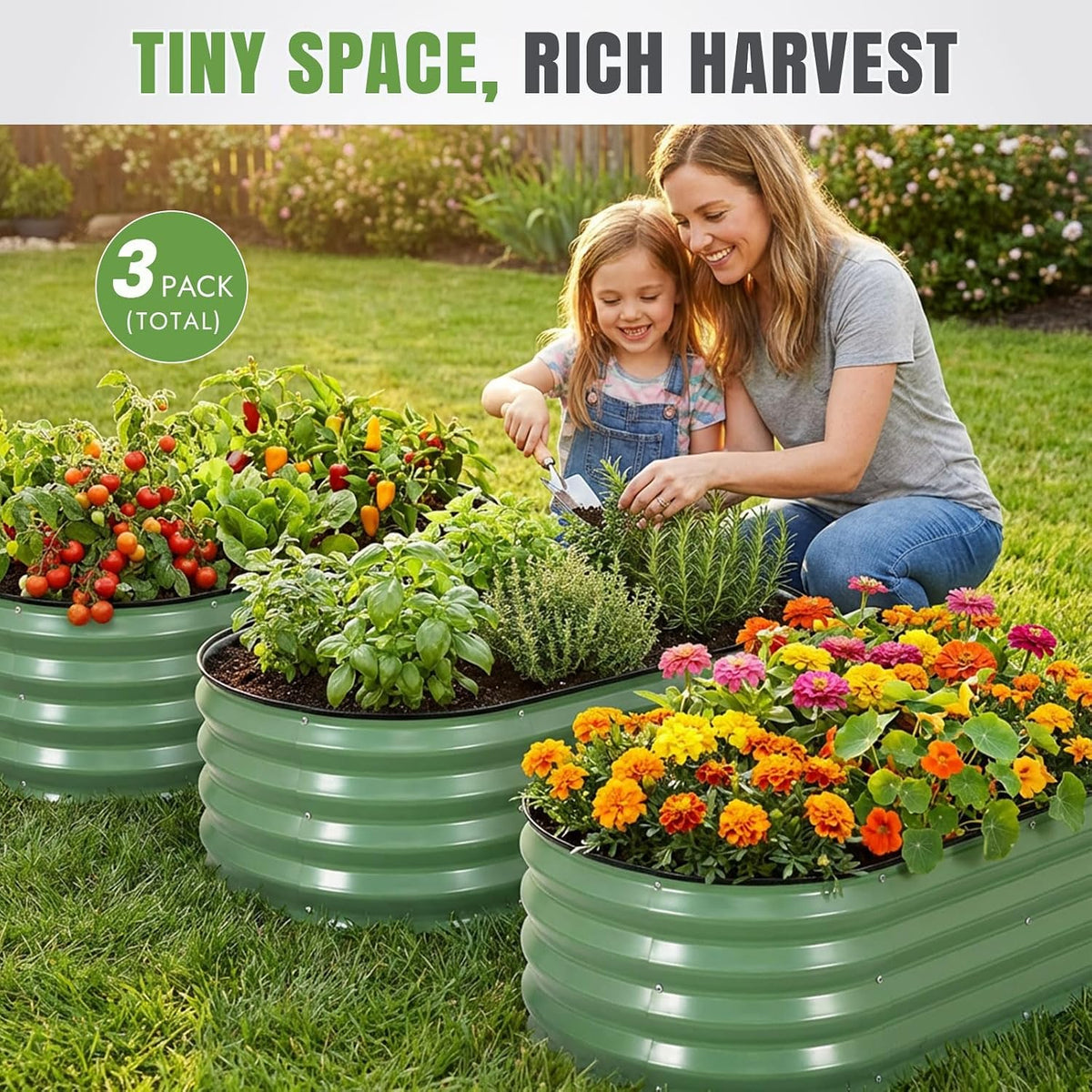 INNO STAGE 3Pcs Galvanized Raised Garden Bed Kit, Outdoor Metal Planter Box