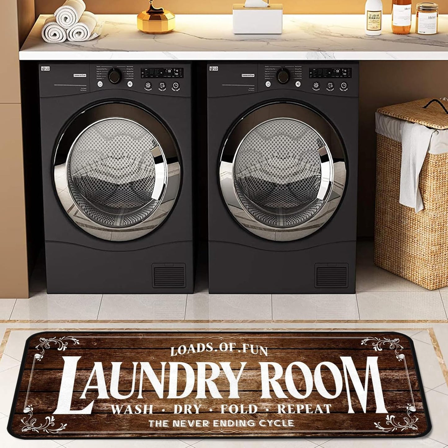 Laundry Room Long Mat Area Rug Non-Slip Floor Mat Waterproof Farmhouse Carpet for Kitchen 40" x 20" (Brown)
