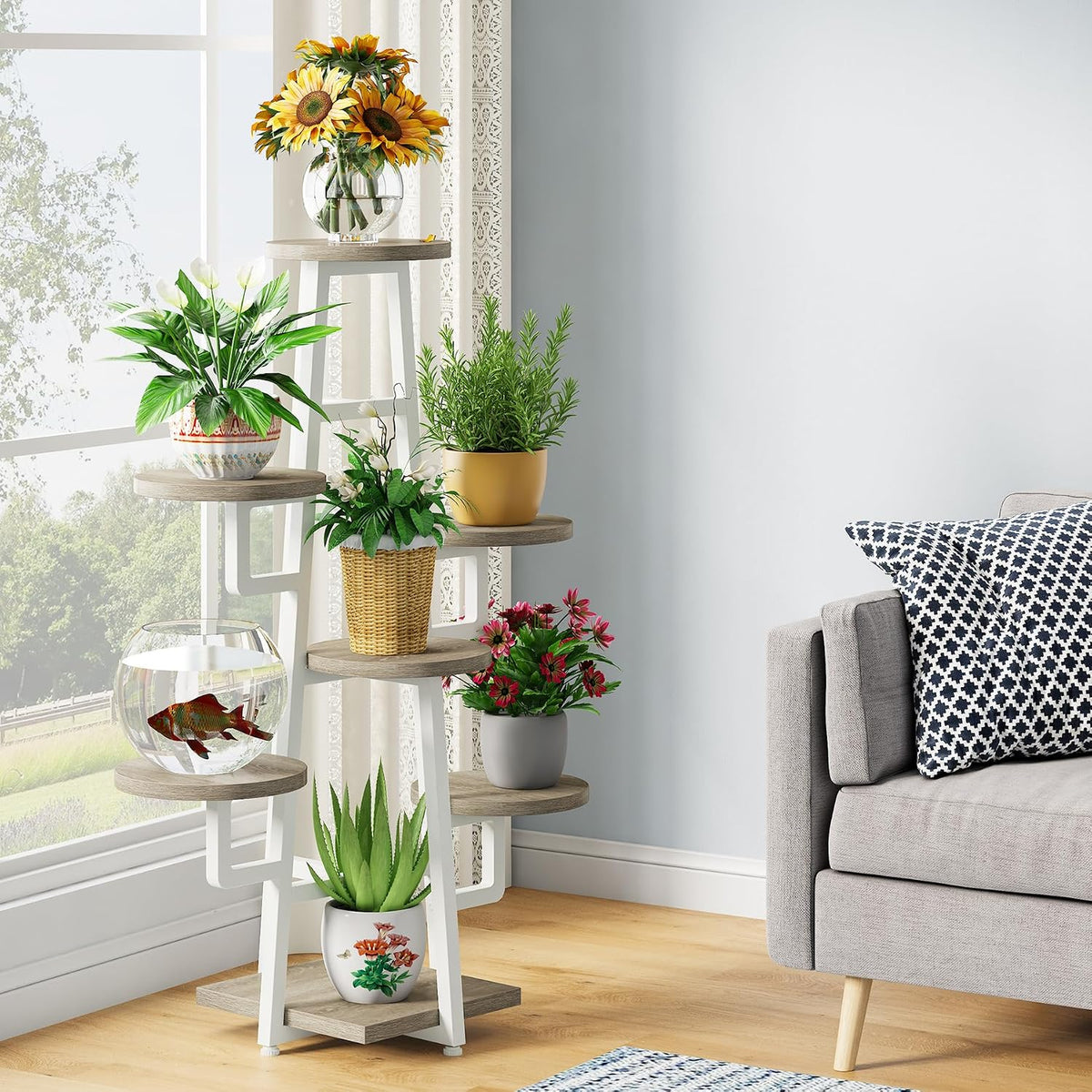 Tribesigns 7 Tier Plant Stand Indoor, Tall Plant Shelf for Multiple Plants, Wooden Corner Plant Pots Holder Rack Flower Stand Shelf Planter Organizer for Living Room Balcony Garden, Beige Brown