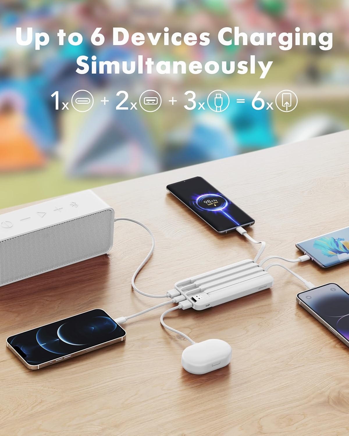 charmast Portable Charger with Reinforced Built-in 4 Cables,10000mAh Power Bank Travel Essentials 6 Outputs 3 Inputs 3A Fast Charging Compatible with iPhone iPad Samsung Google Pixel LG Moto etc.