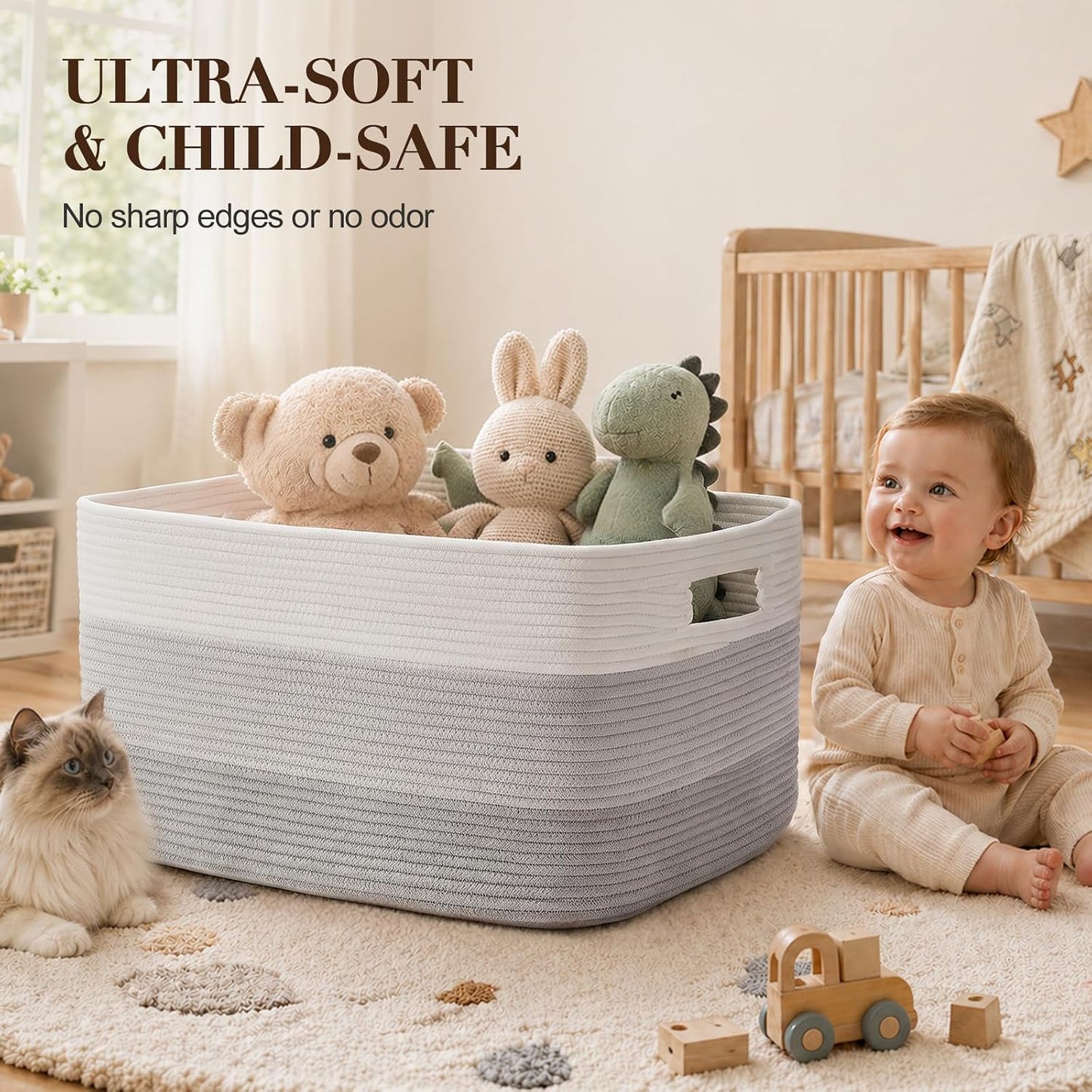 OIAHOMY Blanket Basket Laundry Basket Dog Toy Basket 75L Gradient Grey | Large Storage Basket,Baby Basket,Toy Storage,Woven Rope Basket for Blankets,Blanket Storage for Living Room