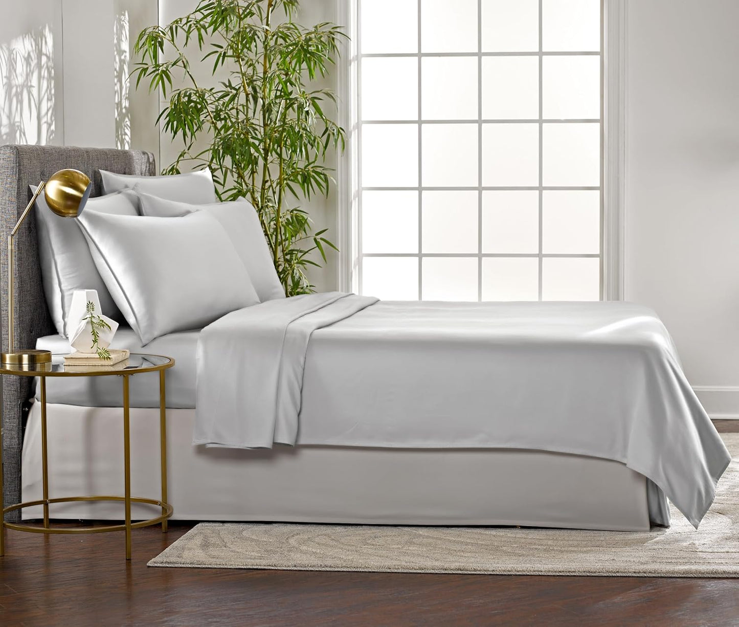 Pure Bamboo King Sheets, Genuine 100% Organic Viscose Derived from Bamboo Bed Sheet Set, Luxuriously Soft & Cooling, Double Stitching, 2 Year Quality Promise (King, Silver Pearl)