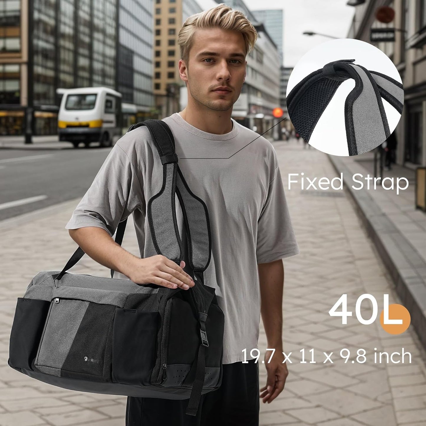 Gym Bag for Men with Shoes Compartment and Wet Pocket Convertible Duffle Bag and Gym Backpack Waterproof Sports Bag with 2 Bottle Holders Weekender Overnight Bag - Black&Grey