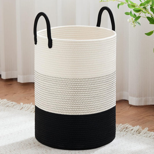 VIPOSCO 100L Extra Large Woven Laundry Basket Hamper, White Black