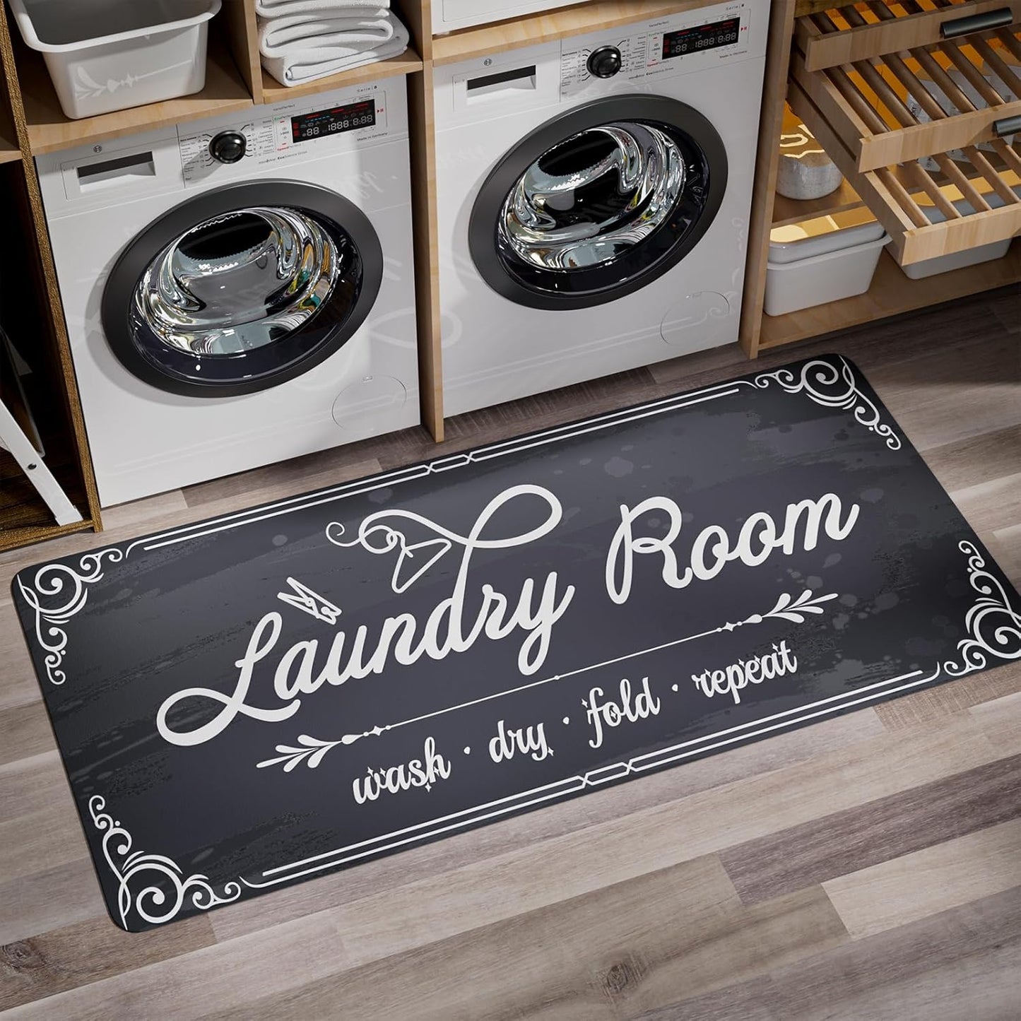 Non-Slip Laundry Room Rug Runner 17.3"x47.2" Washable Grey - Bathroom Mudroom Kitchen Mat for Farmhouse Entryway Decor Accessories