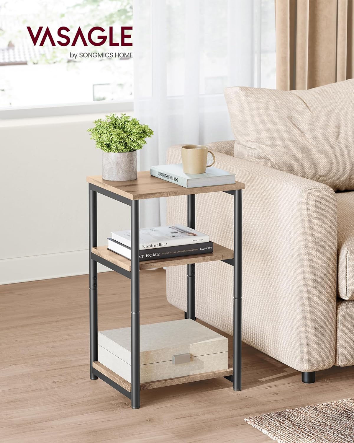 VASAGLE BARNET Collection - Side Table, Small End Table for Living Room, Modern Tall Nightstand, Bedroom, Office, Bathroom, Steel Frame, Camel Brown and Ink Black ULET273B50