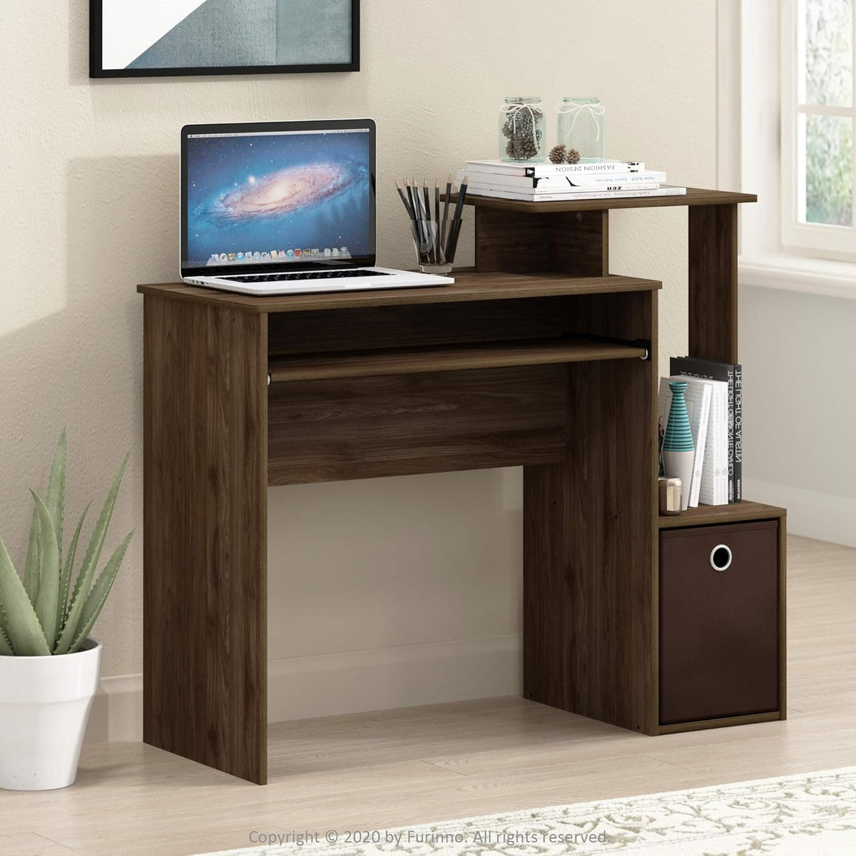 Furinno Econ Multipurpose Home Office Computer Writing Desk, Columbia Walnut/Dark Brown, 15.8"D x 39.4"W x 34.09"H