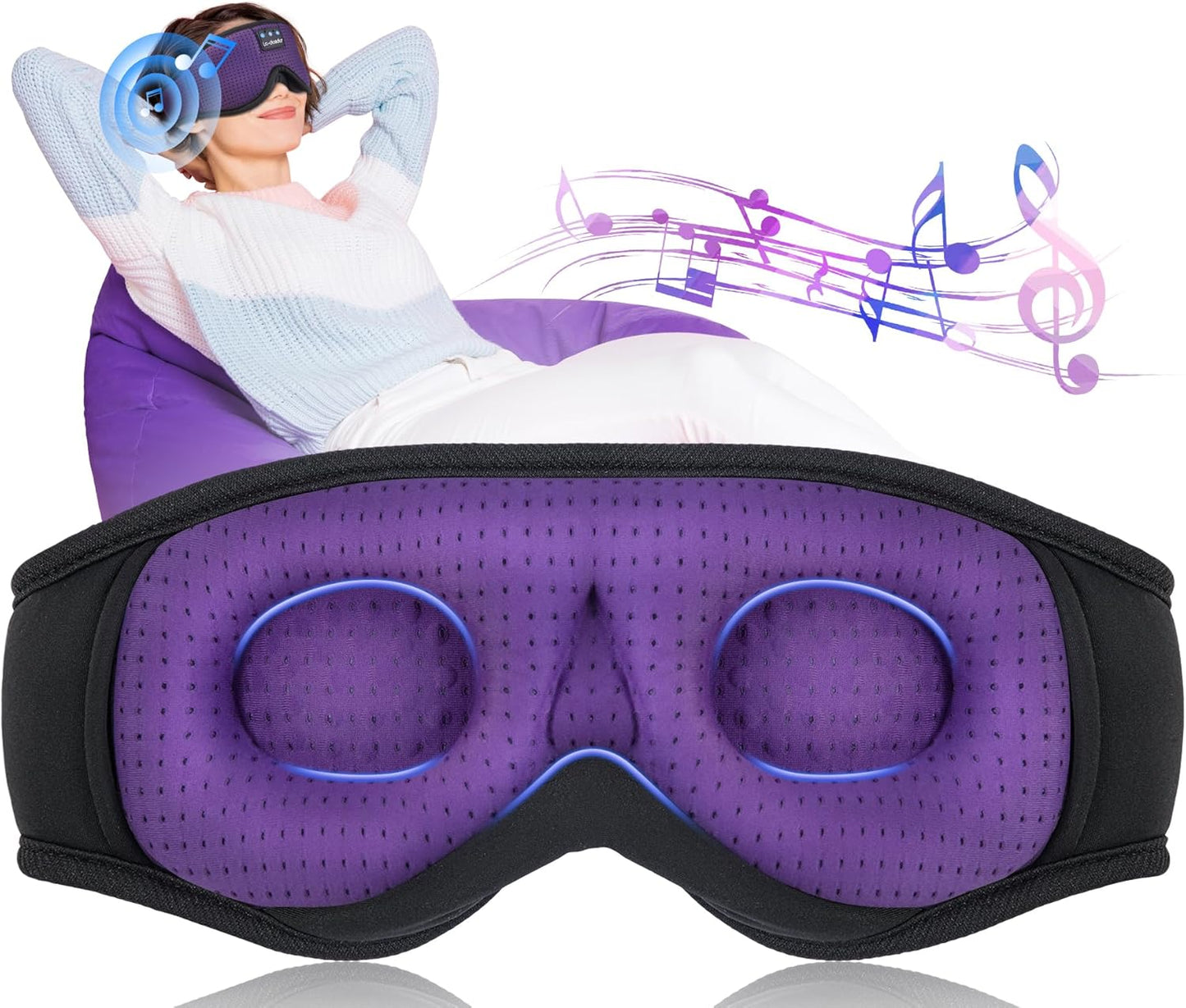 LC-dolida Sleep Headphones, Sleep Mask Bluetooth Wireless Music Eye Mask, Sleeping Headphones for Side Sleepers Sleep Mask with Bluetooth Headphones Ultra-Thin Stereo Speakers Perfect for Sleeping