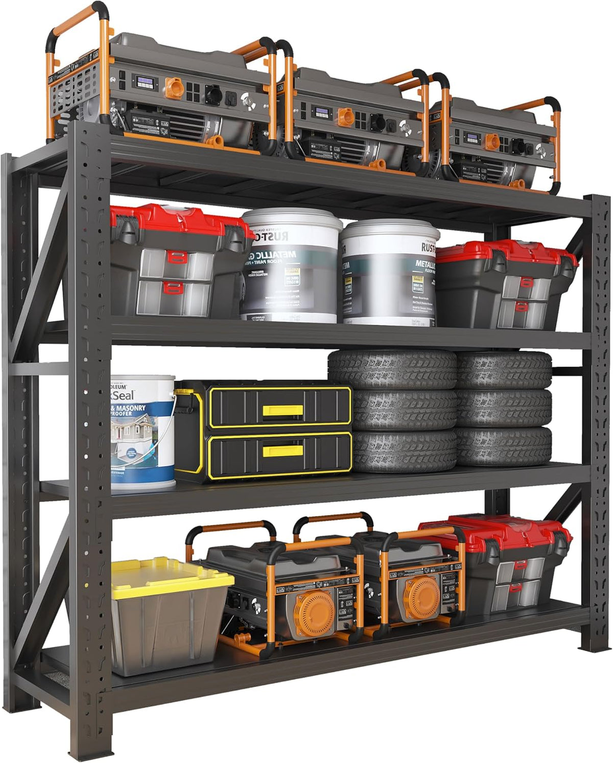 5000LBS Garage Shelving Heavy Duty, 59” W Storage Shelves, 4-Tier Adjustable Metal Storage Shelves, Steel Industrial Shelving Unit, Metal Shelving for Garage, Basement, Warehouse (Black, 59x24x79in)