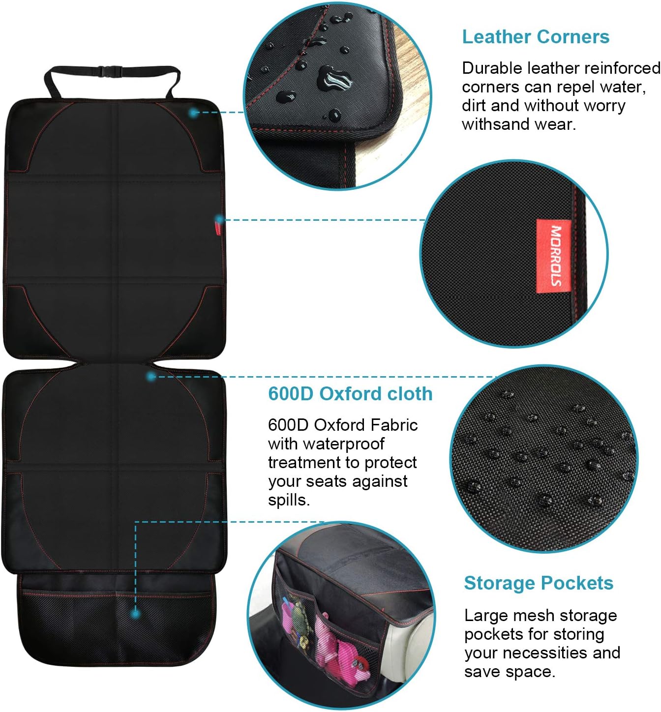 MORROLS Car Seat Protector for Child, Baby, Pets -1 Pack car seat Cover with Thick Padding- Waterproof Universal Size with Mesh Pockets (Black)