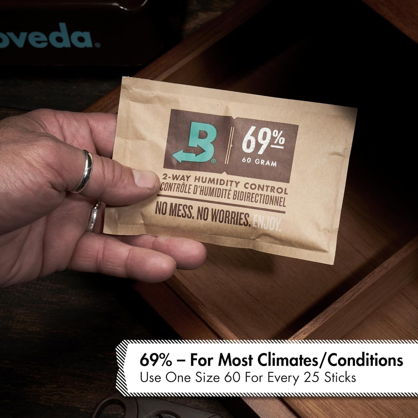 Boveda for Cigars/Tobacco | 69% RH Humidity Control Packs | Size Large for Use with Up to 25-100 Cigars | Patented Technology For Cigar Humidors | 4-count Resealable Bag