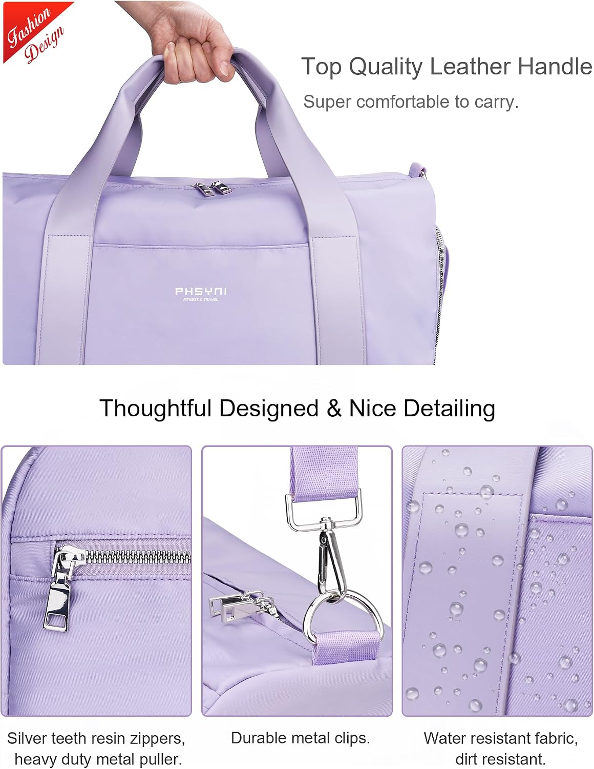 19" Purple Personal Gym Bag for Women,with Shoe Compartment & Wet Pocket