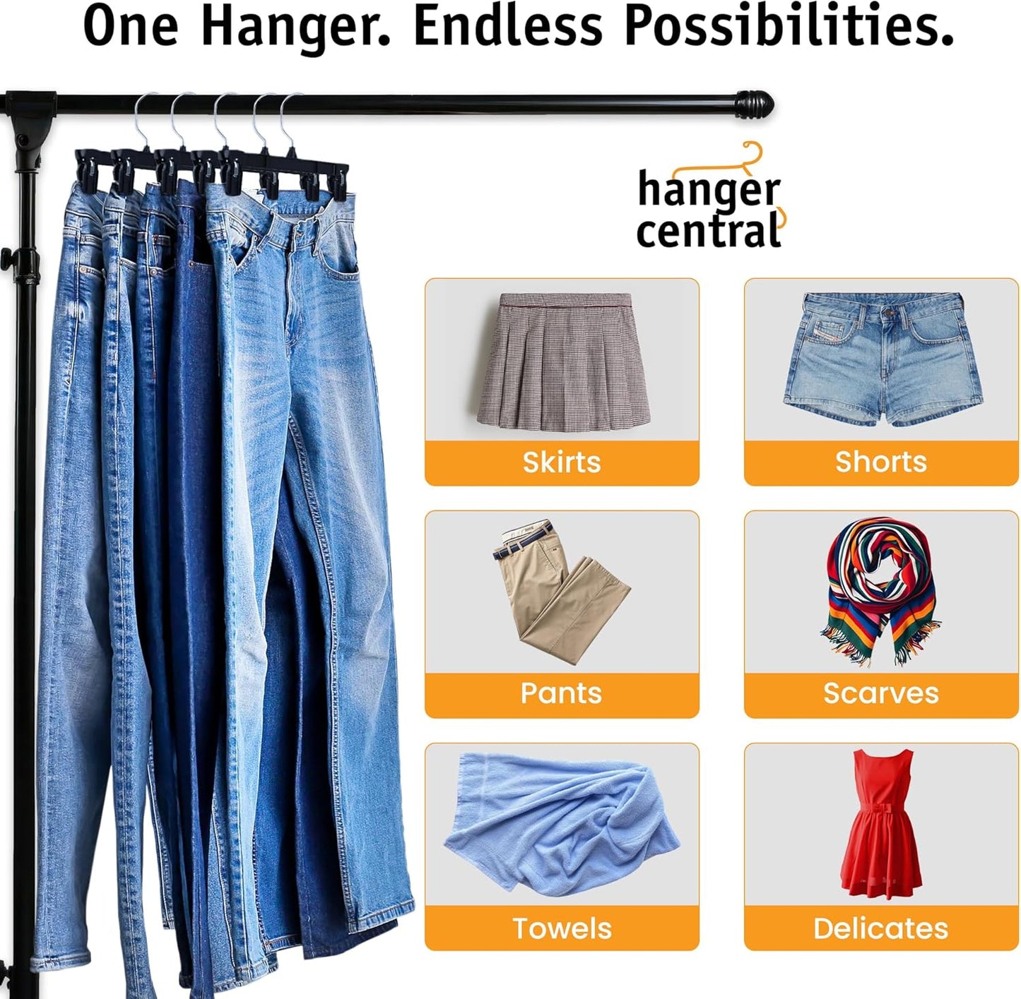 12 Inch 12 Pack Pants Hangers, Slim Plastic Clothes Hangers with Clips for Skirts, Pants, Shorts, Space Saving Heavy Duty Closet Organizer with Non Slip Grip & Swivel Hook – Black
