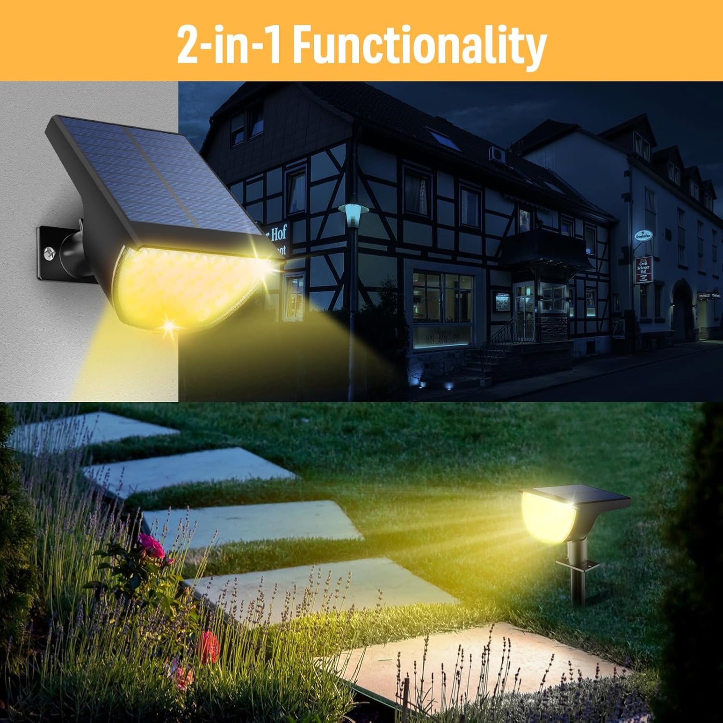 GKGG Solar Lights Outdoor Waterproof IP65, Solar Powered 76 LED 3 Lighting Modes Solar Spot Lights Outdoor for Yard Garden Landscape Pathway (Warm White, 4 Pack)