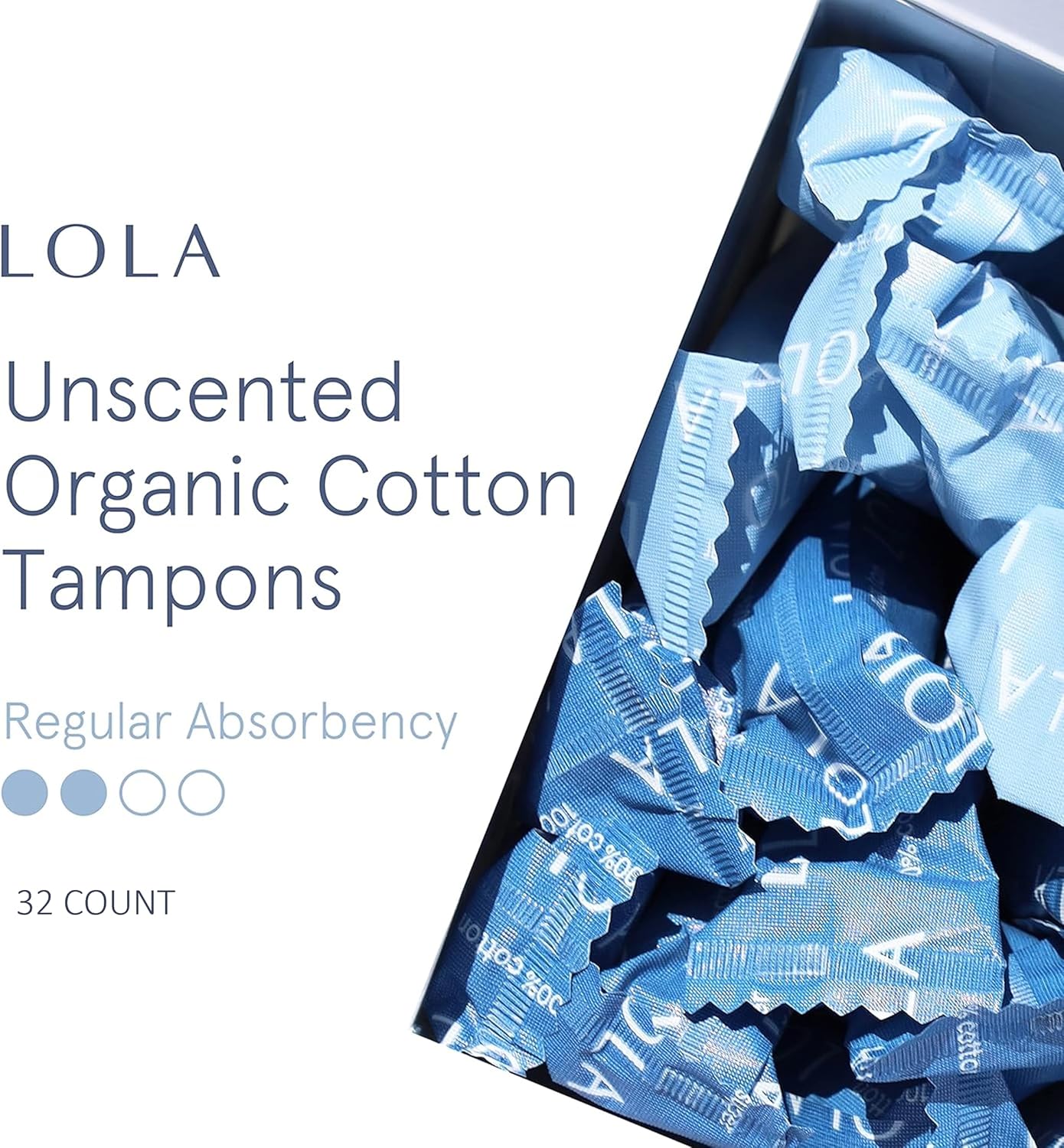 LOLA Organic Tampons - Regular Absorbency, 32 Count - Bulk Tampons for Women with BPA-Free Plastic Applicator & Hypoallergenic, Toxin-Free Feminine Hygiene Product