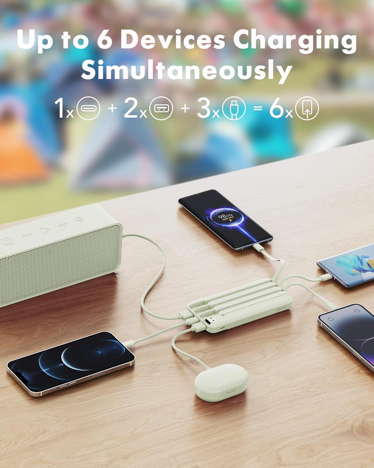 charmast Portable Charger with Reinforced Built-in 4 Cables,10000mAh Power Bank Travel Essentials 6 Outputs 3 Inputs 3A Fast Charging Compatible with iPhone iPad Samsung Google Pixel LG Moto etc.