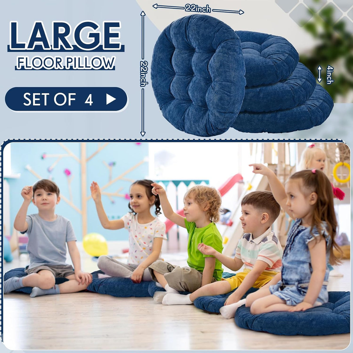 Jerify Navy Blue 4 Pcs Large Floor Pillow Cushion,Round 22 x 22